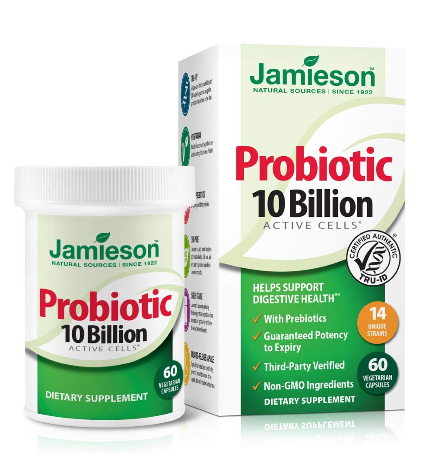 Jamieson Probiotic 10 Billion - 60 Vegetarian Capsules for Digestive Health - Buy Online on GoSupps.com