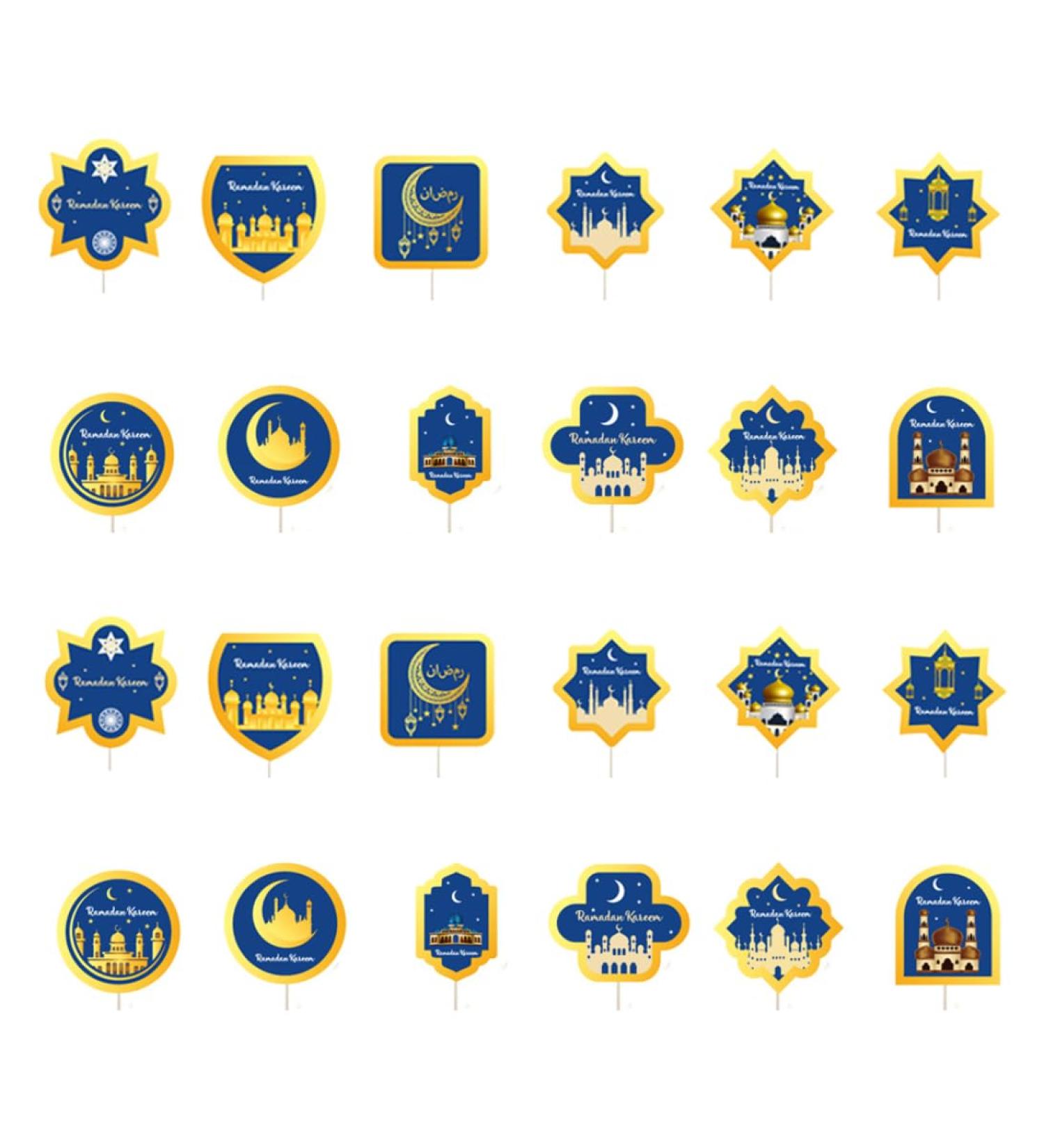 24 Pcs Eid Mubarak Cupcake Topper Eid Cupcake Topper Ramadan Paper Cake Decorating Kits Islamic Muslim Eid Decorations Party Supplies - Buy Online on GoSupps.com