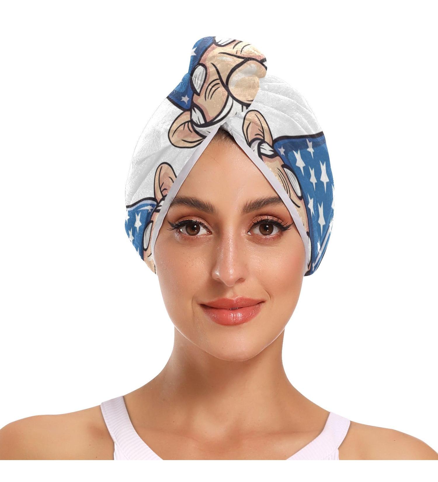 2 Pack Dwarf Hair Towels with American Flag Hat | Super Absorbent Quick Dry Turbans for Women & Girls - Buy Online on GoSupps.com