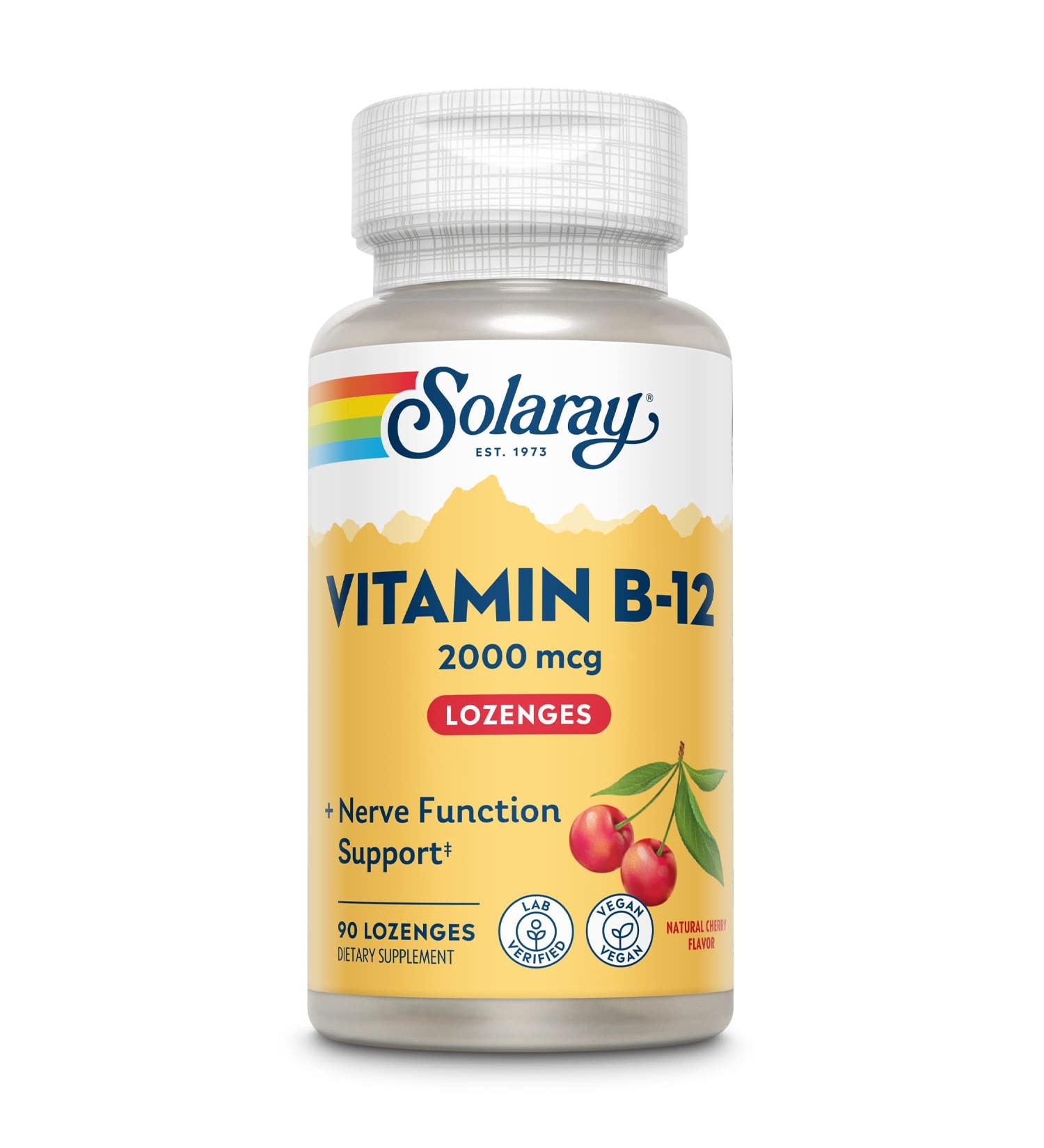 Solaray Vitamin B12 2000mcg 90 Lozenges - Essential Daily Supplement - Buy Online on GoSupps.com
