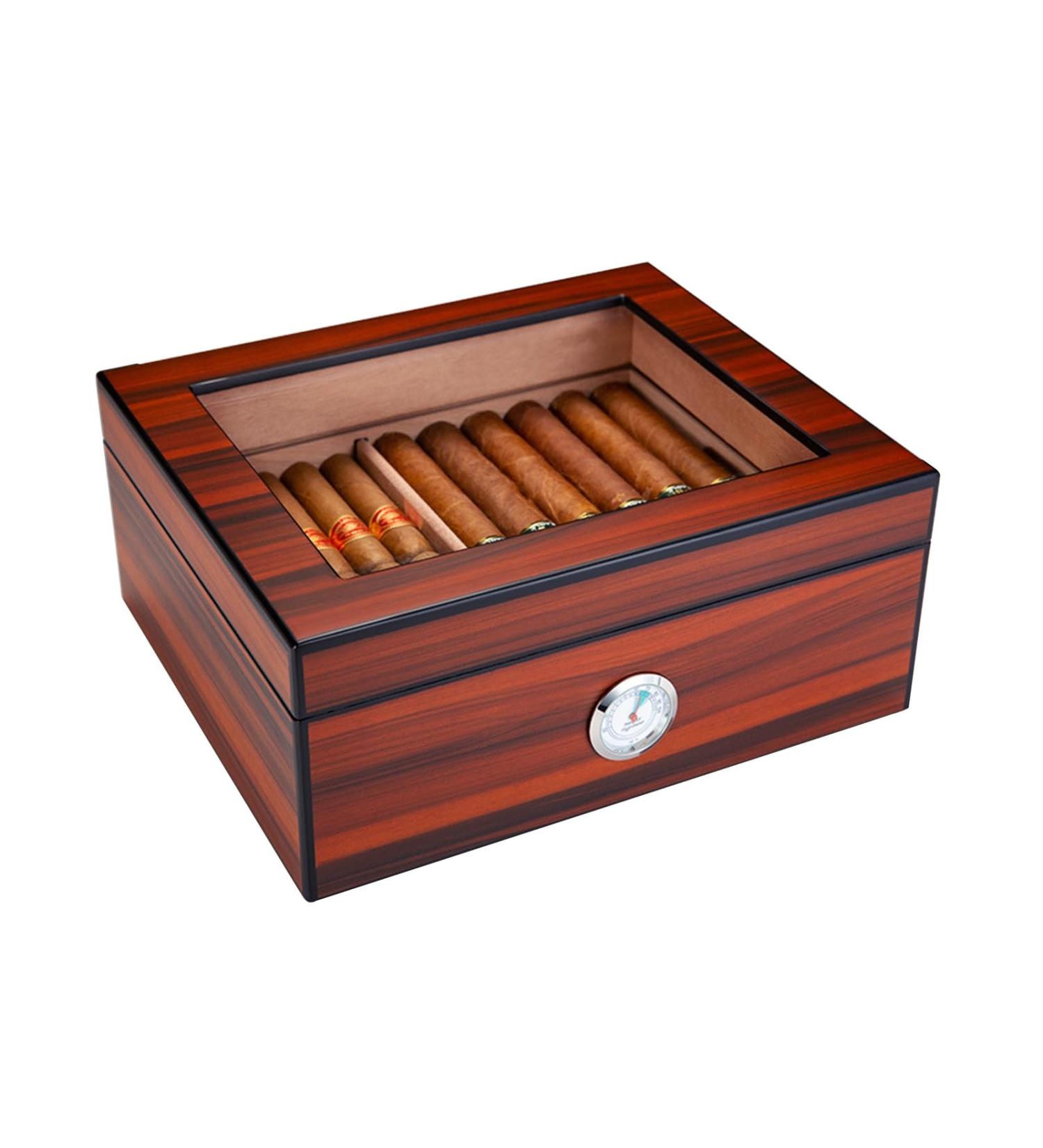 Cigar Humidor Case with Hygrometer Humidifier for 50 Cigars Handmade Cedar Wood Cigar Box Portable Travel Cigar Case for Men - Buy Online on GoSupps.com