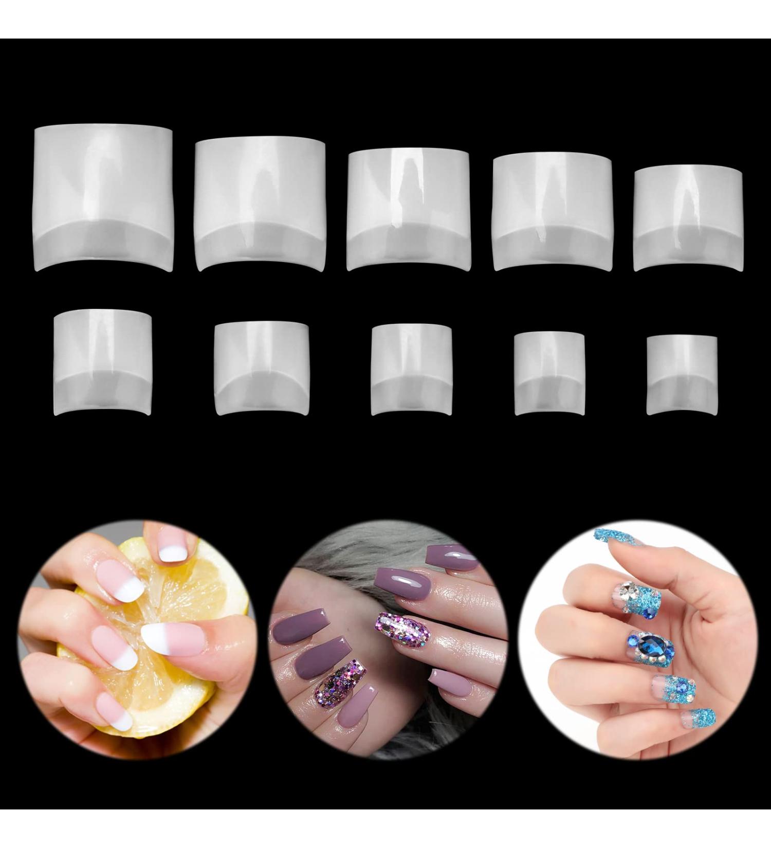 MWoot 500 Pieces Short Fake Nail Tips - French Square Acrylic Half Cover False Nails for DIY Manicure | 10 Sizes for Women - Buy Online on GoSupps.com