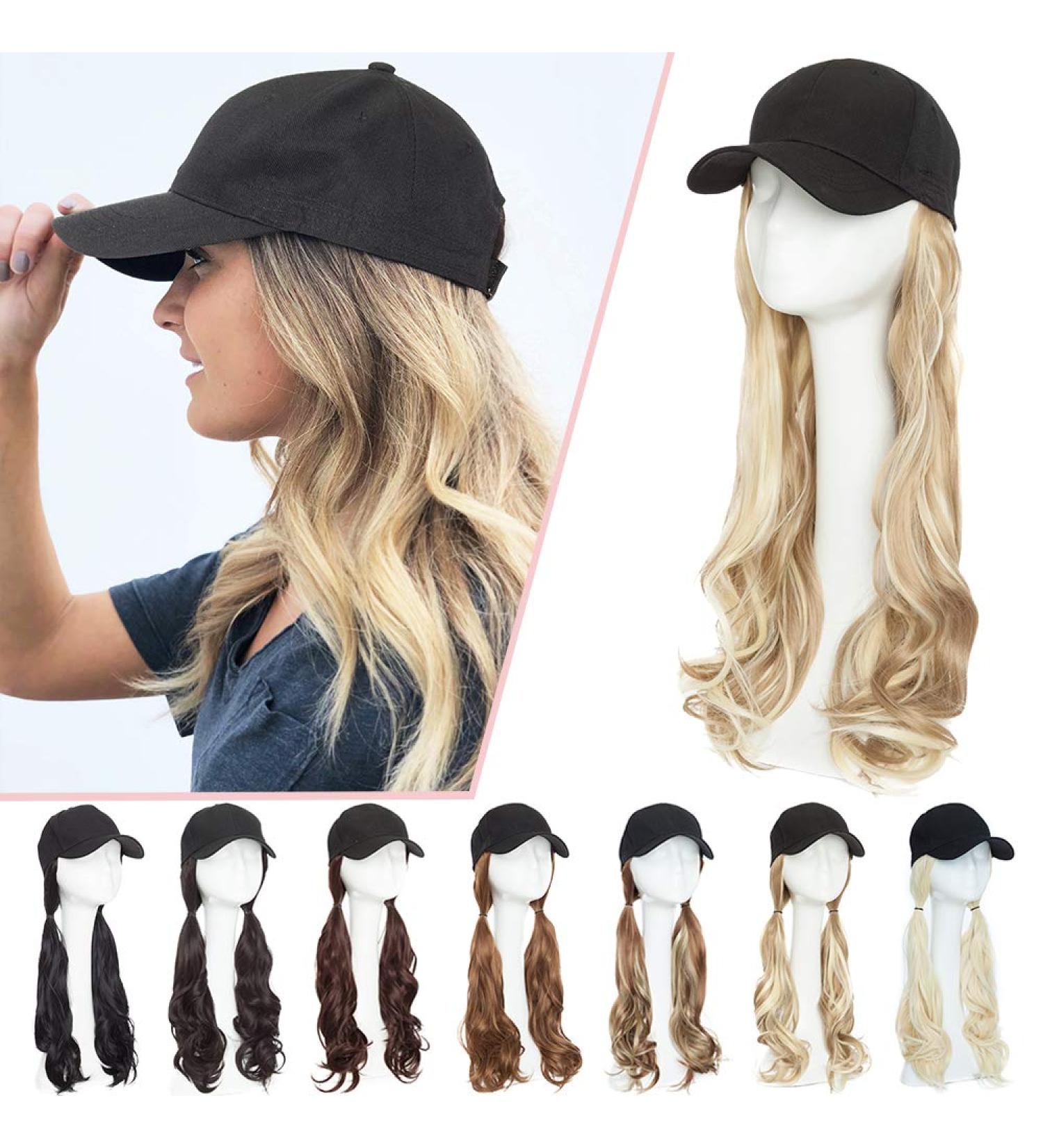 Sandy Blonde Mix Bleach Blonde Baseball Cap with Hair Extensions | Long Wavy Adjustable Hairpiece for Women - Buy Online on GoSupps.com