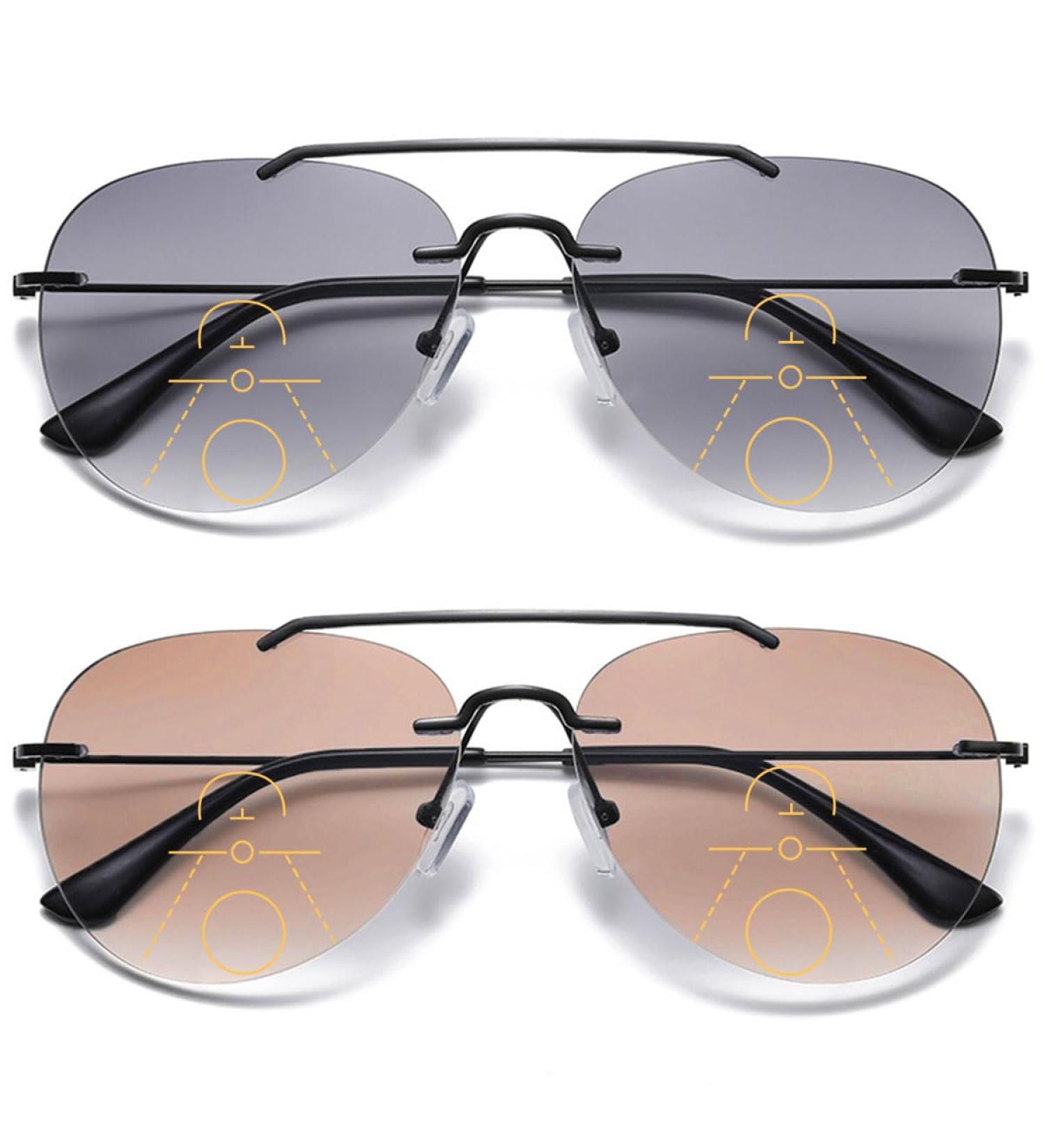 Koosufa Frameless Bifocal Reading Sunglasses for Men & Women - Anti-Blue Light UV Protection Outdoor Reading Aid (1.0 - 4.0 2 Colors) - Buy Online on GoSupps.com