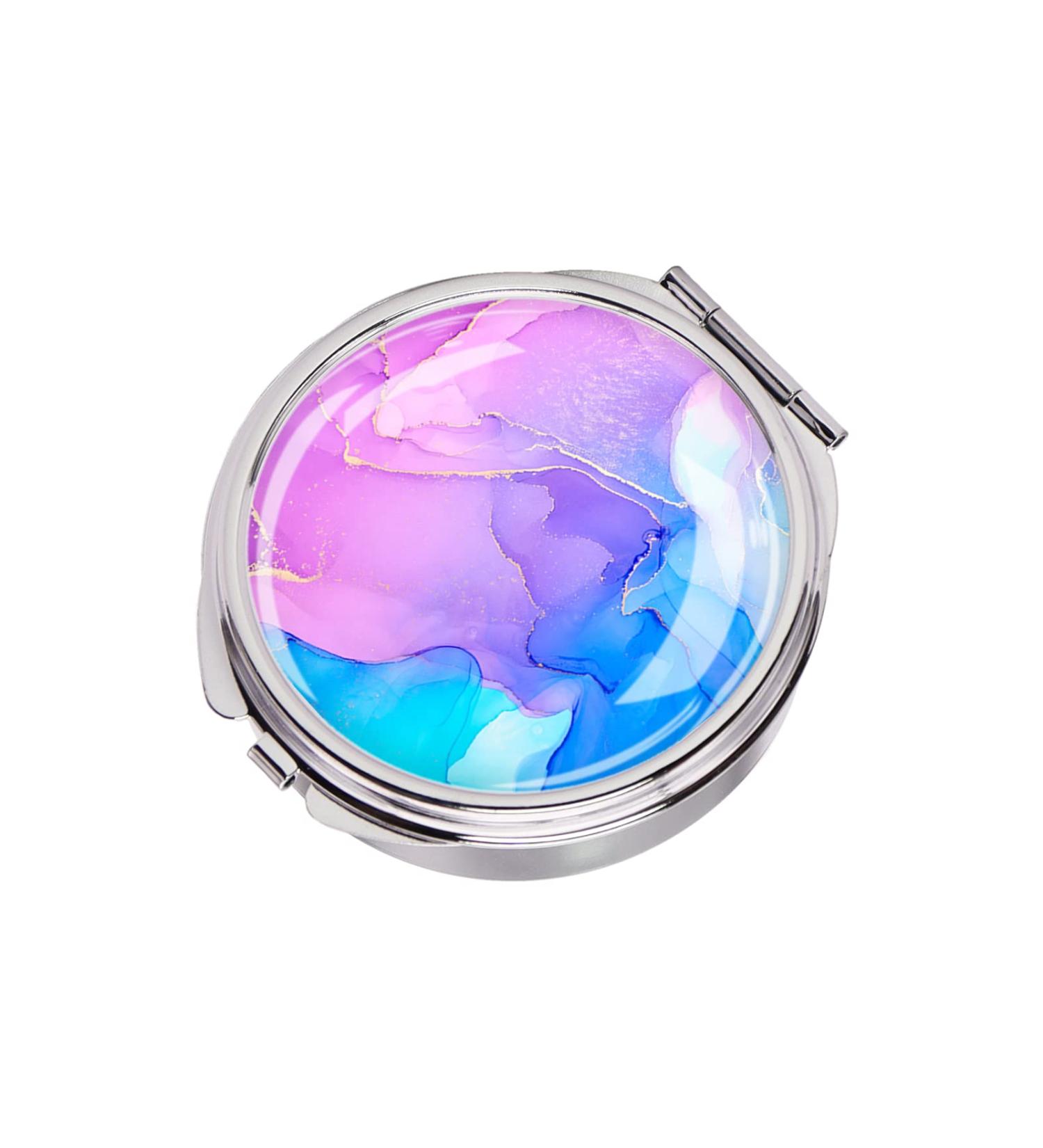 Small Pocket Pill Box - Portable Metal Pill Case with 3 Compartments & Mirror | Travel Medicine Organizer (Pink Blue - Buy Online on GoSupps.com