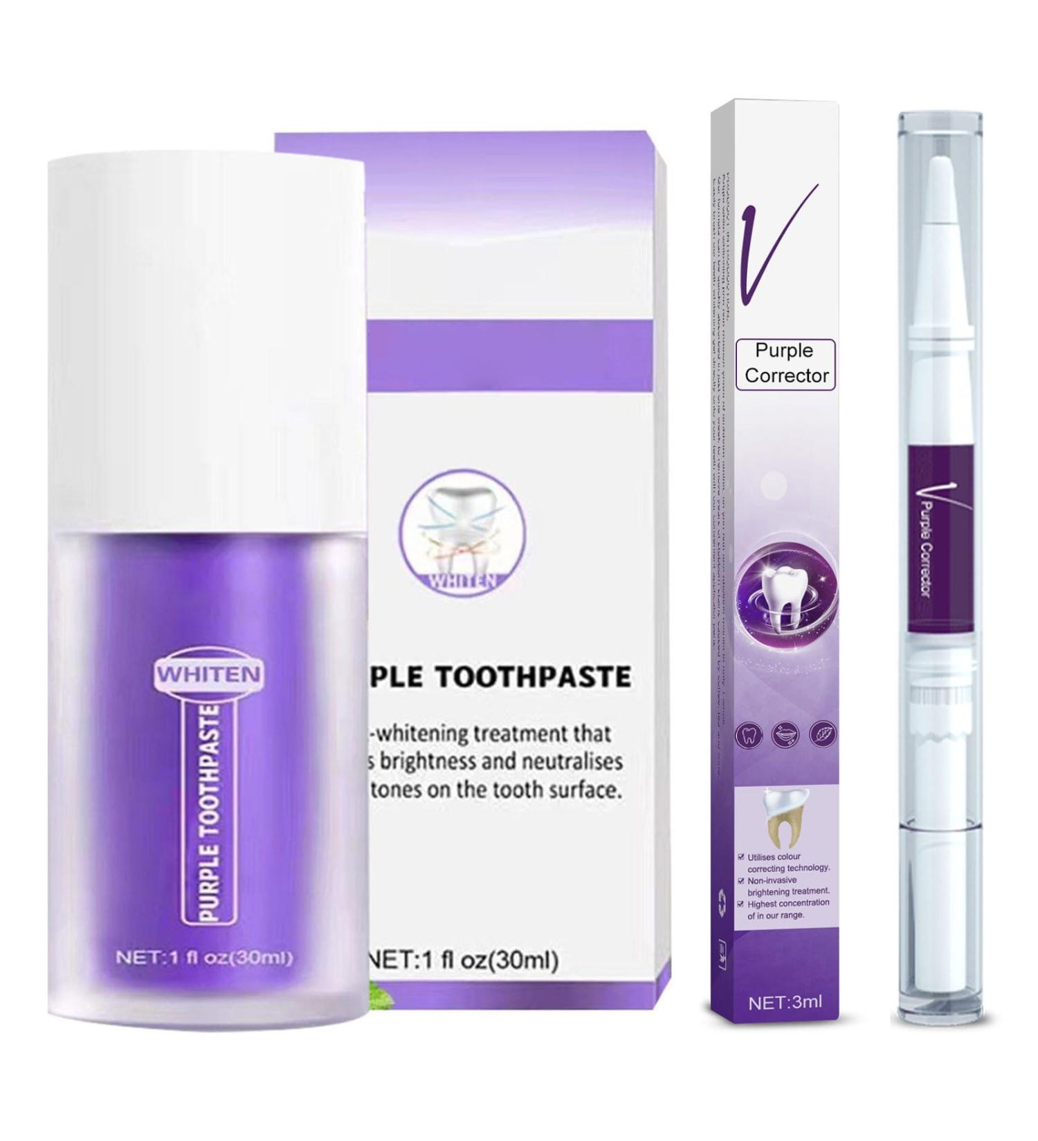 2PCs Color Corrector Serum Toothpaste - Whitening Toothpaste for Glowing White Teeth | Purple Tooth Paste for Color Correction - Buy Online on GoSupps.com