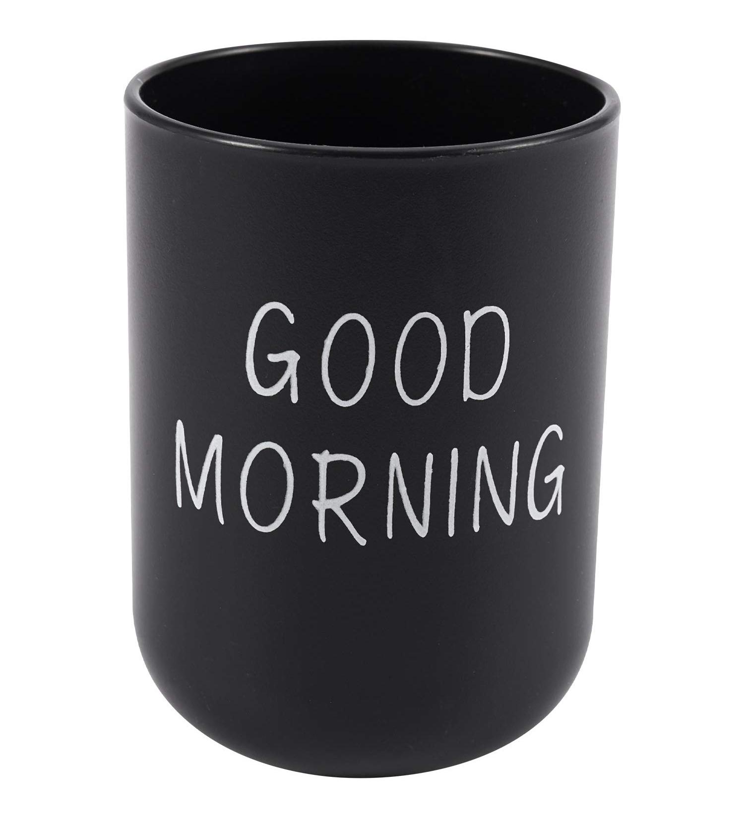Sunroot Home Bathroom Toothbrush Holder & Toothpaste Mug - Round PP Drinking Glass for Travel & Camping - Black - Buy Online on GoSupps.com