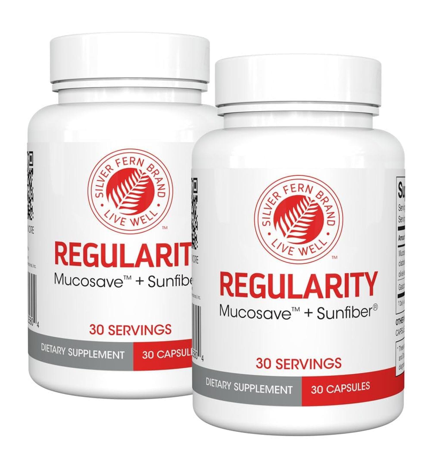 Silver Fern Brand Regularity Digestive Supplement - 2 Bottles 60 Capsules 60 Day Supply - Mucosave FG (Prickly Pear Polysaccharides & Olive Leaf Polyphenols) & SunFiber 1 Count (Pack of 2) - Buy Online on GoSupps.com