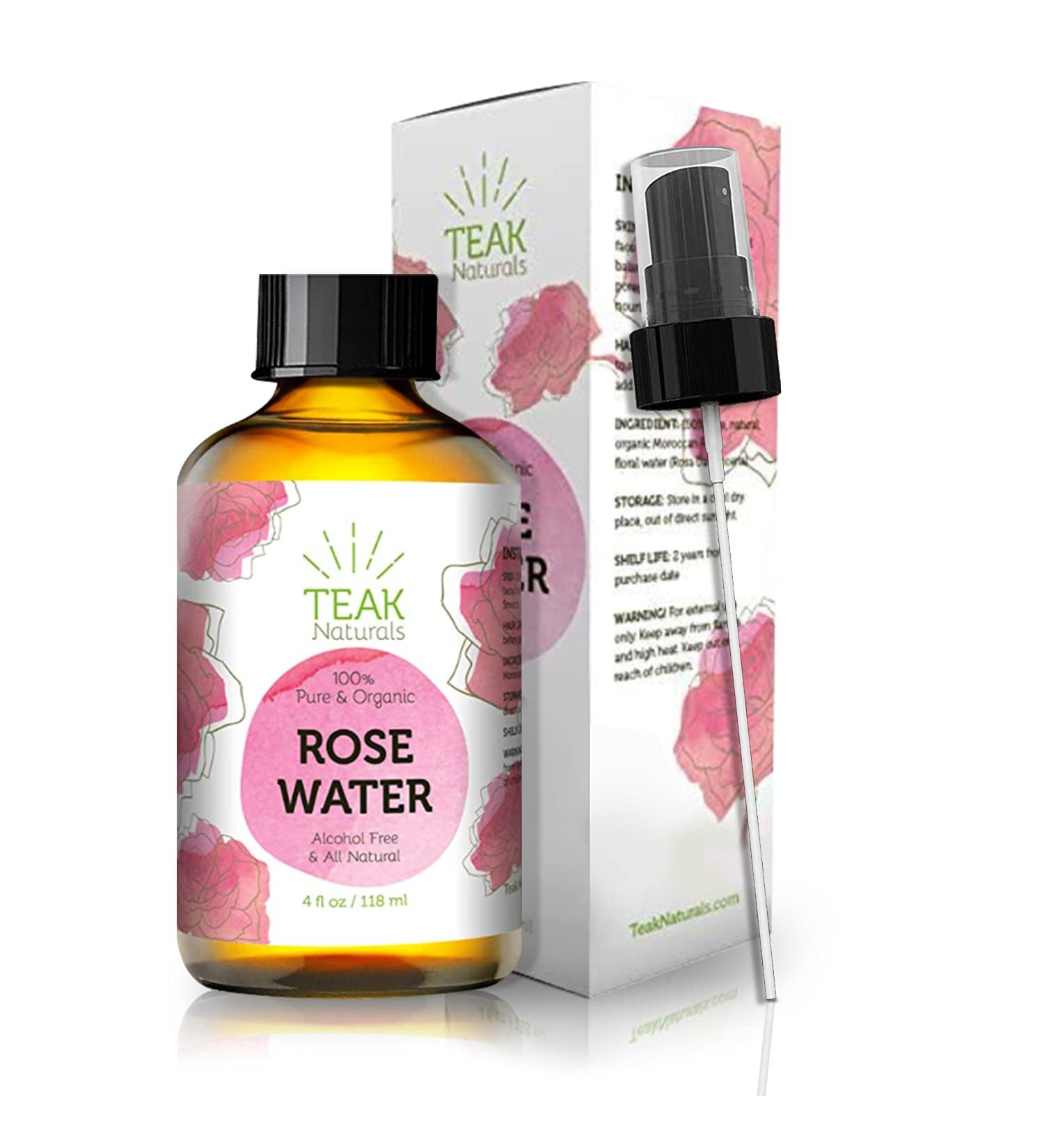Teak Naturals Moroccan Rosewater Toner - 100% Organic & Chemical-Free - 4 oz (118 ml) - Buy Online on GoSupps.com