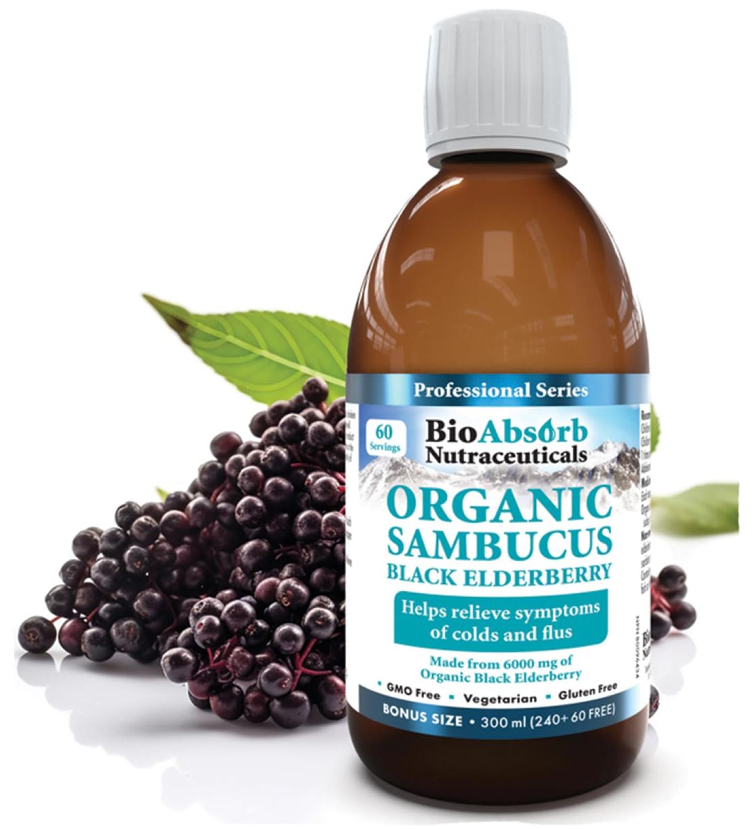 Organic Black Elderberry Syrup (Sambucus Nigra) For Kids & Adults. 60 Servings. 300ml. - Buy Online on GoSupps.com