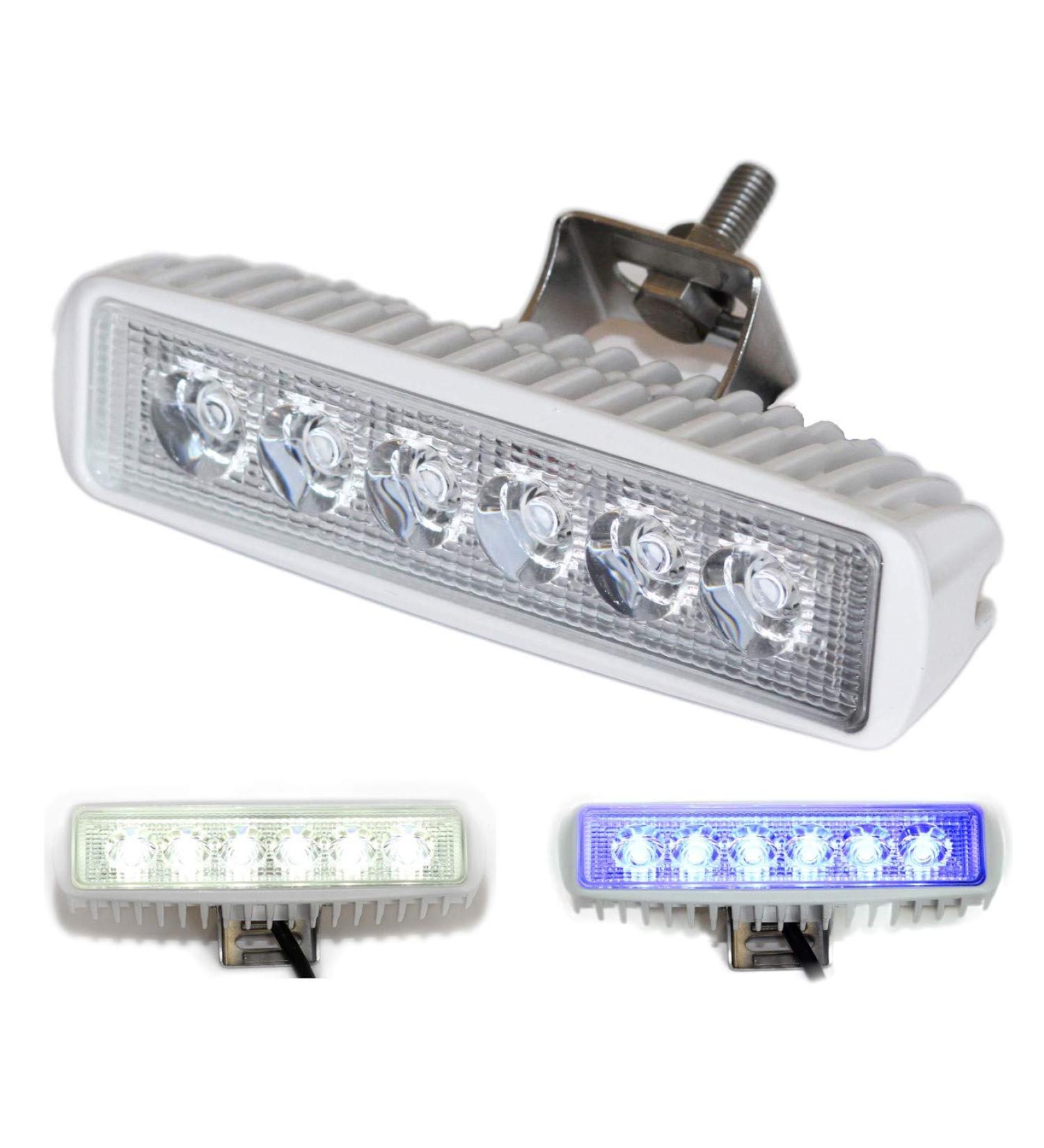 Wave One Marine Dual Color LED Marine Spreader Light - White Housing White & Blue | High Lumen Output - Stainless Hardware & Bracket - IP68 Waterproof - Multicolor - Boat Deck Flood Beam - Buy Online on GoSupps.com