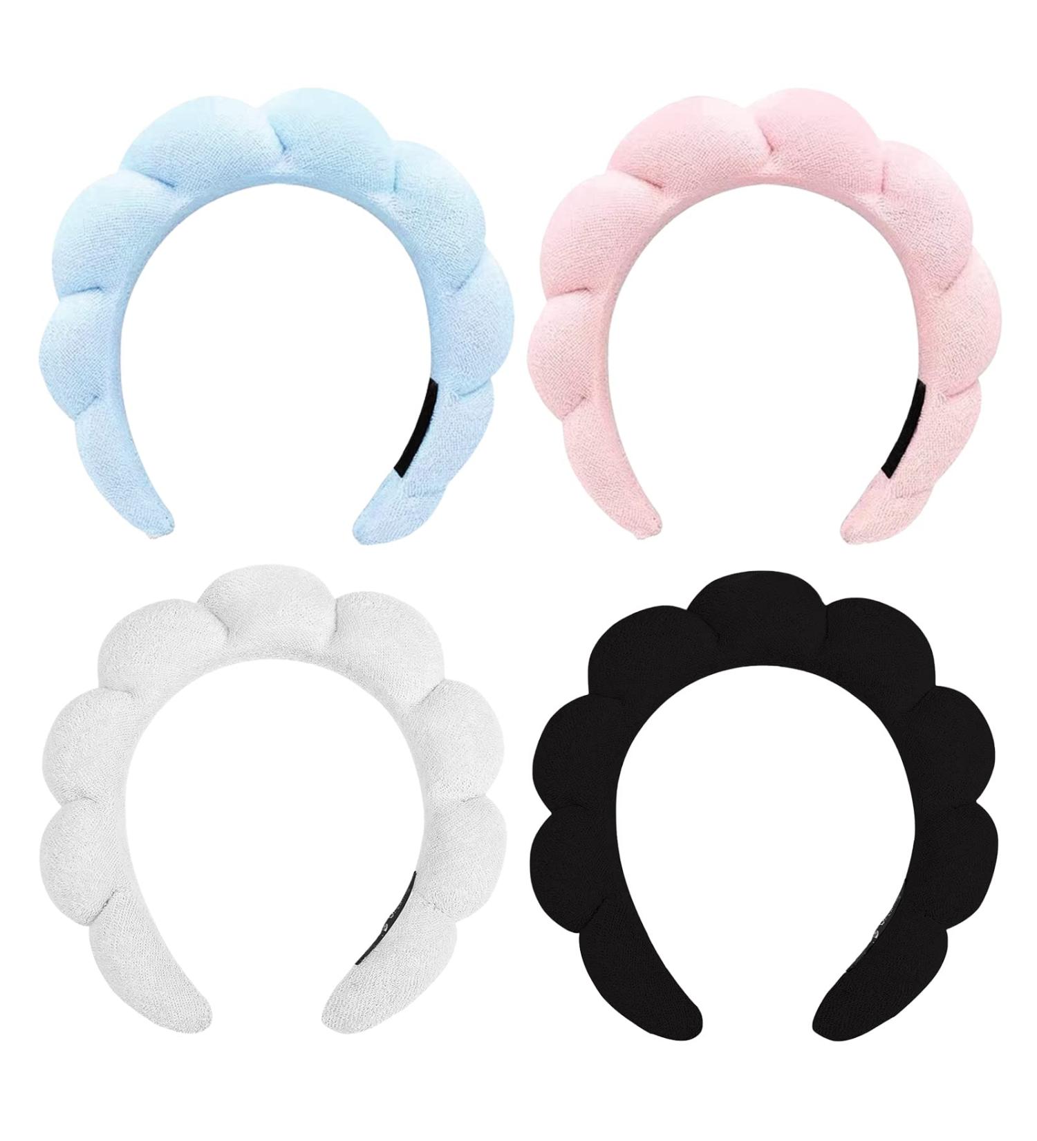 4 Pack Sponge Headband Set for Women - Cute Clouds Spa and Makeup Headbands in Black, White, Pink, and Blue - Perfect for Skincare and Makeup Removal - Buy Online on GoSupps.com