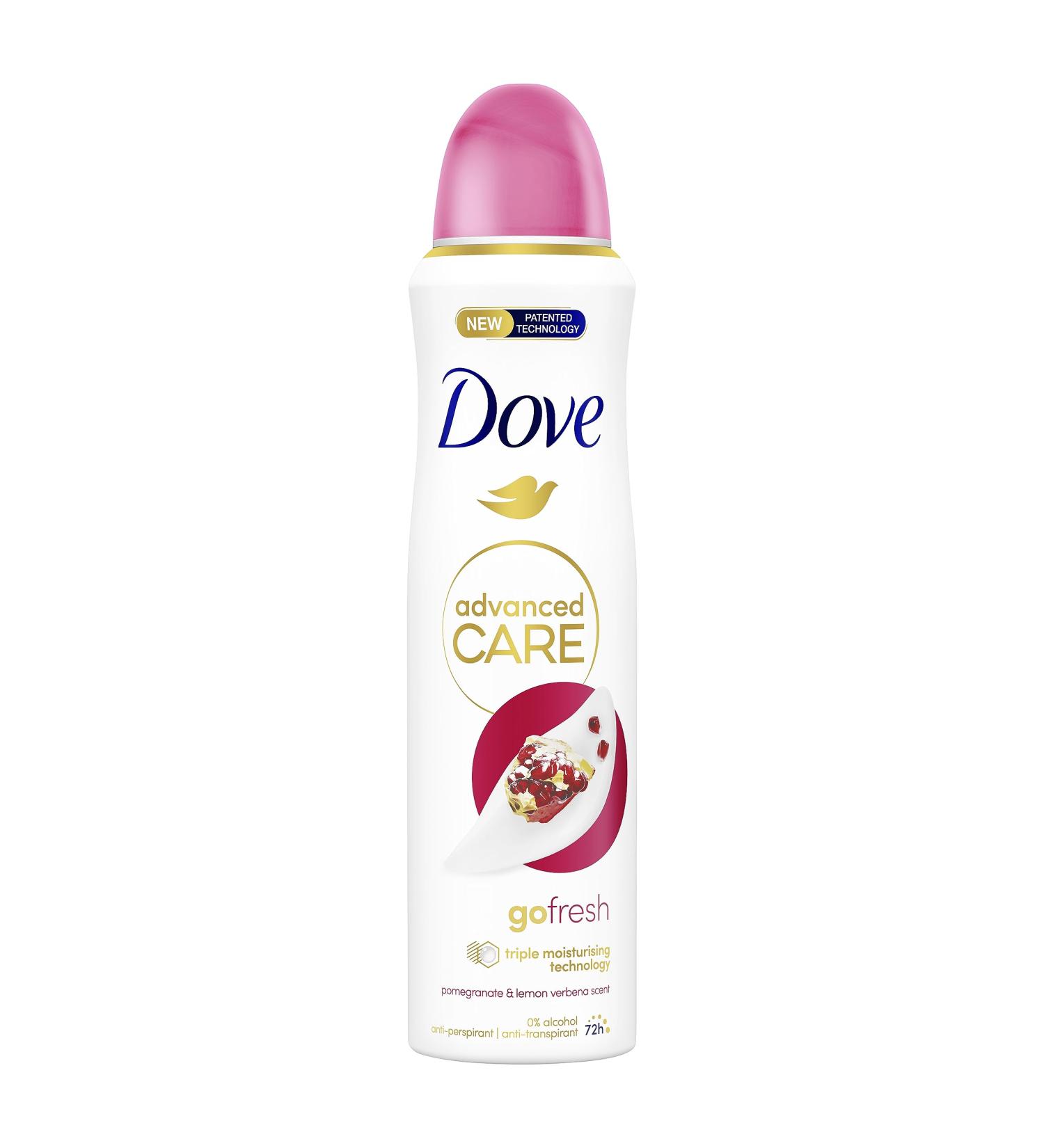 Dove Advanced Care Go Fresh Pomegranate & Lemon Verbena Anti-perspirant Deodorant with Triple Moisturising technology Spray for 72 hour protection and underarm care 150 ml Lemon 150 ml (Pack of 1) - Buy Online on GoSupps.com