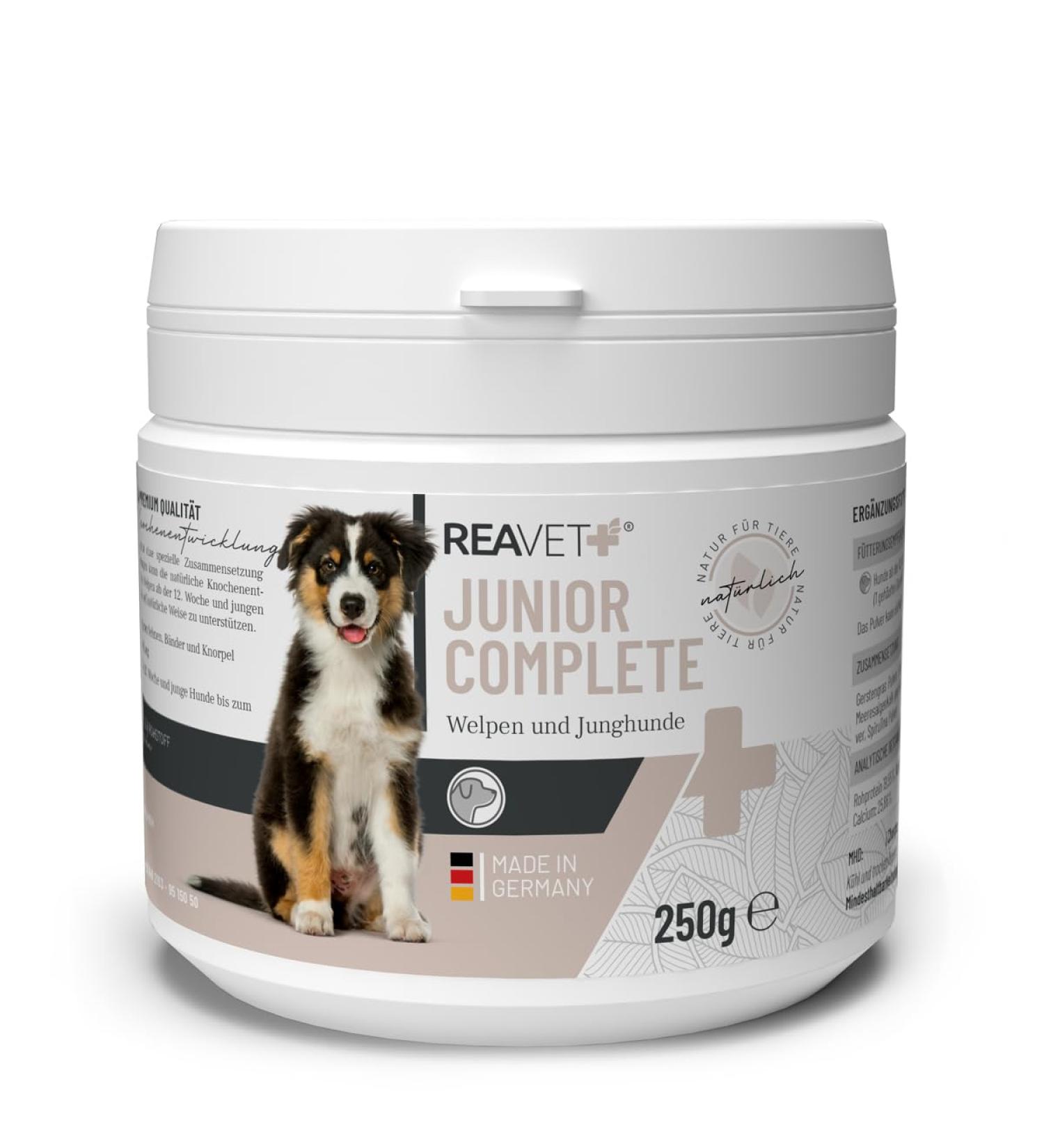 ReaVET Junior Complete for Dogs 250g - Natural Bone Development for Puppies and Young Dogs - Supplement for tendons ligaments bones dental development - Buy Online on GoSupps.com
