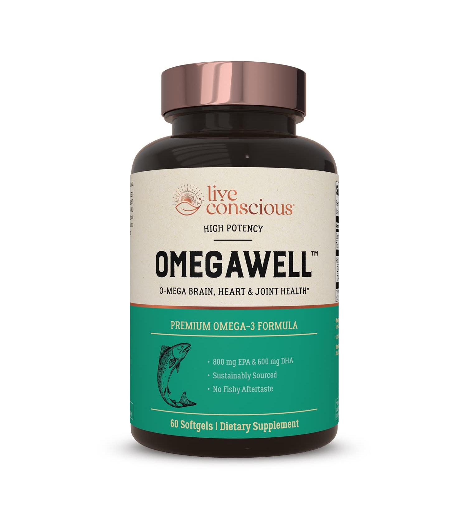 OmegaWell Fish Oil Heart, Brain, Joint Support | 800mg EPA 600mg DHA - Lemon Flavor, Enteric-Coated, Sustainably Sourced - 30 Day Supply 60 Count - Buy Online on GoSupps.com
