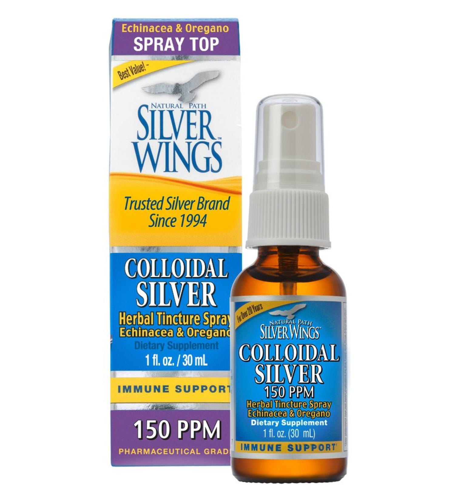 Natural Path Silver Wings Colloidal Silver Throat Spray 150 PPM - 1 fl oz Herbal Tincture - Buy Online on GoSupps.com