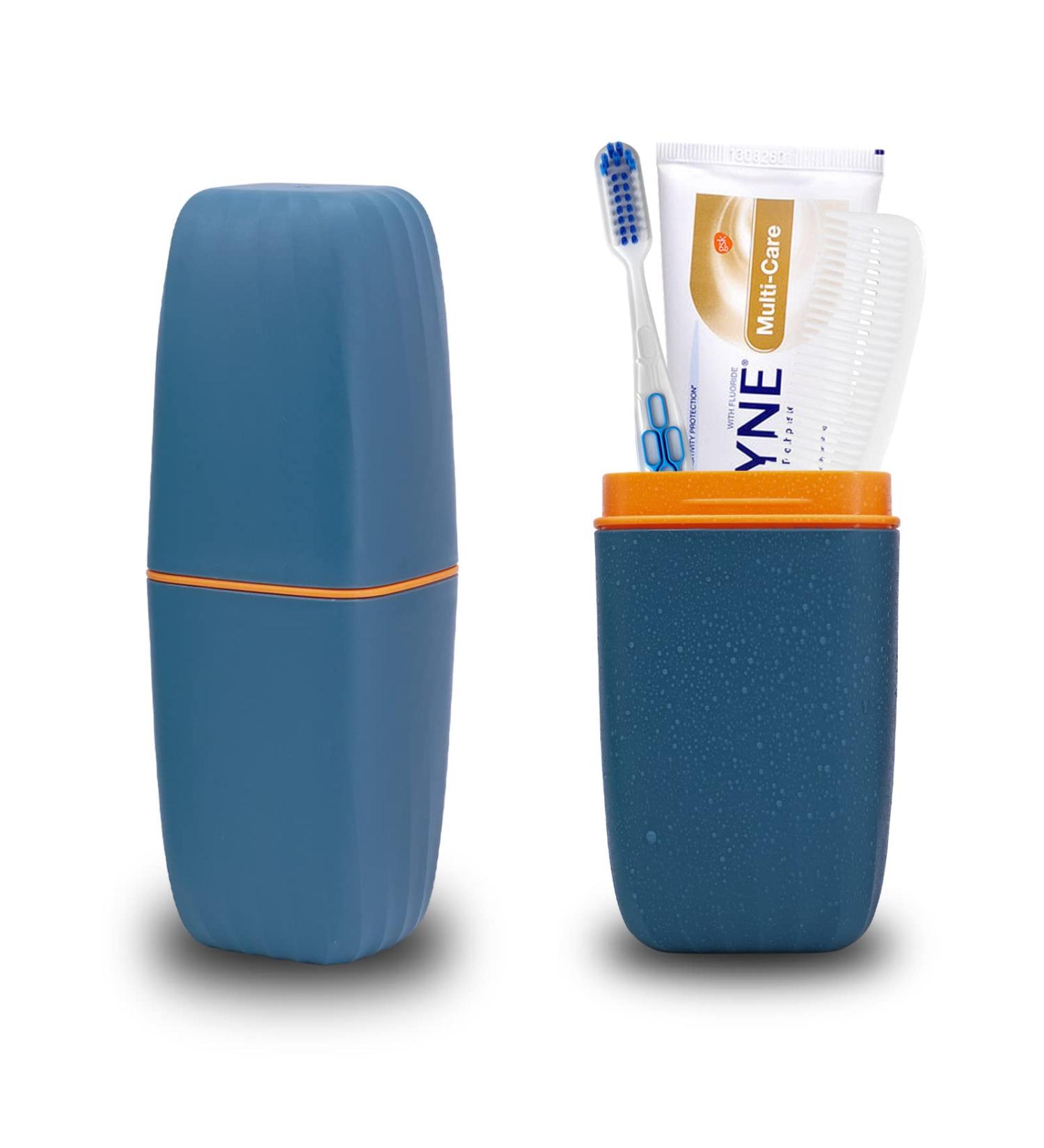 Portable Toothbrush Cup & Holder with Cover - Blue | Ideal for Travel, Bathroom, School & Business Trips - Buy Online on GoSupps.com