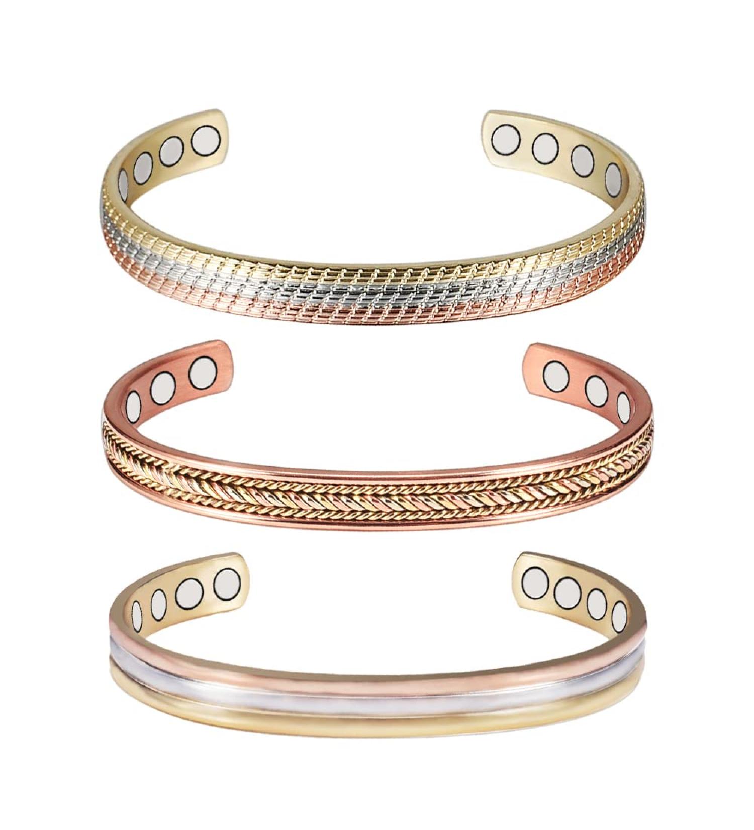 3PCS Tri Tone Magnetic Copper Bracelet Set | 6.5'' Pure Copper Jewelry for Men | Copper Cuff Bangles Gift - Buy Online on GoSupps.com
