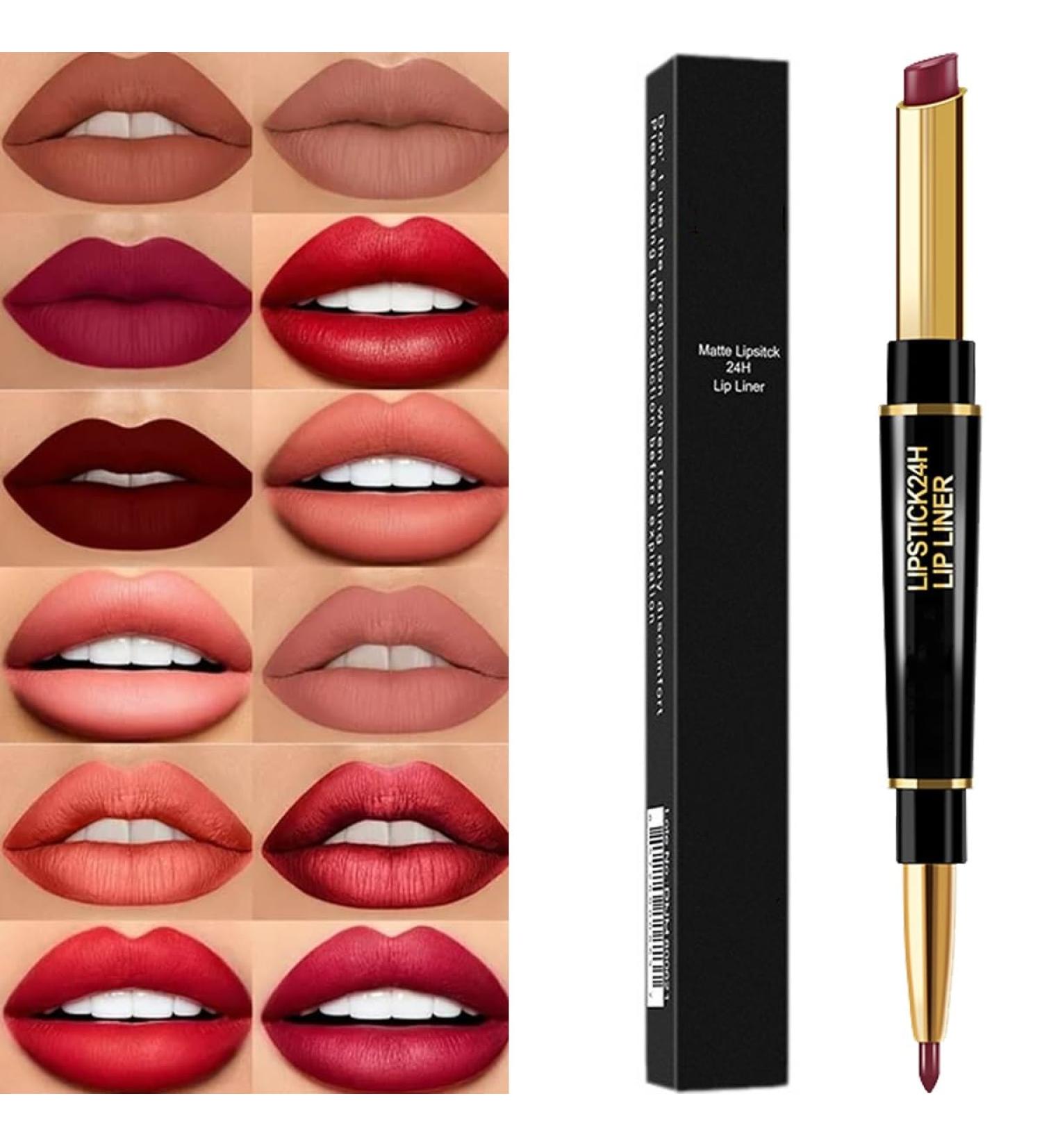 2-in-1 Waterproof Lipstick & Lip Liner Combo - 12 Colors | Long-Lasting Matte Lipstick & Liner Set for Women - Buy Online on GoSupps.com