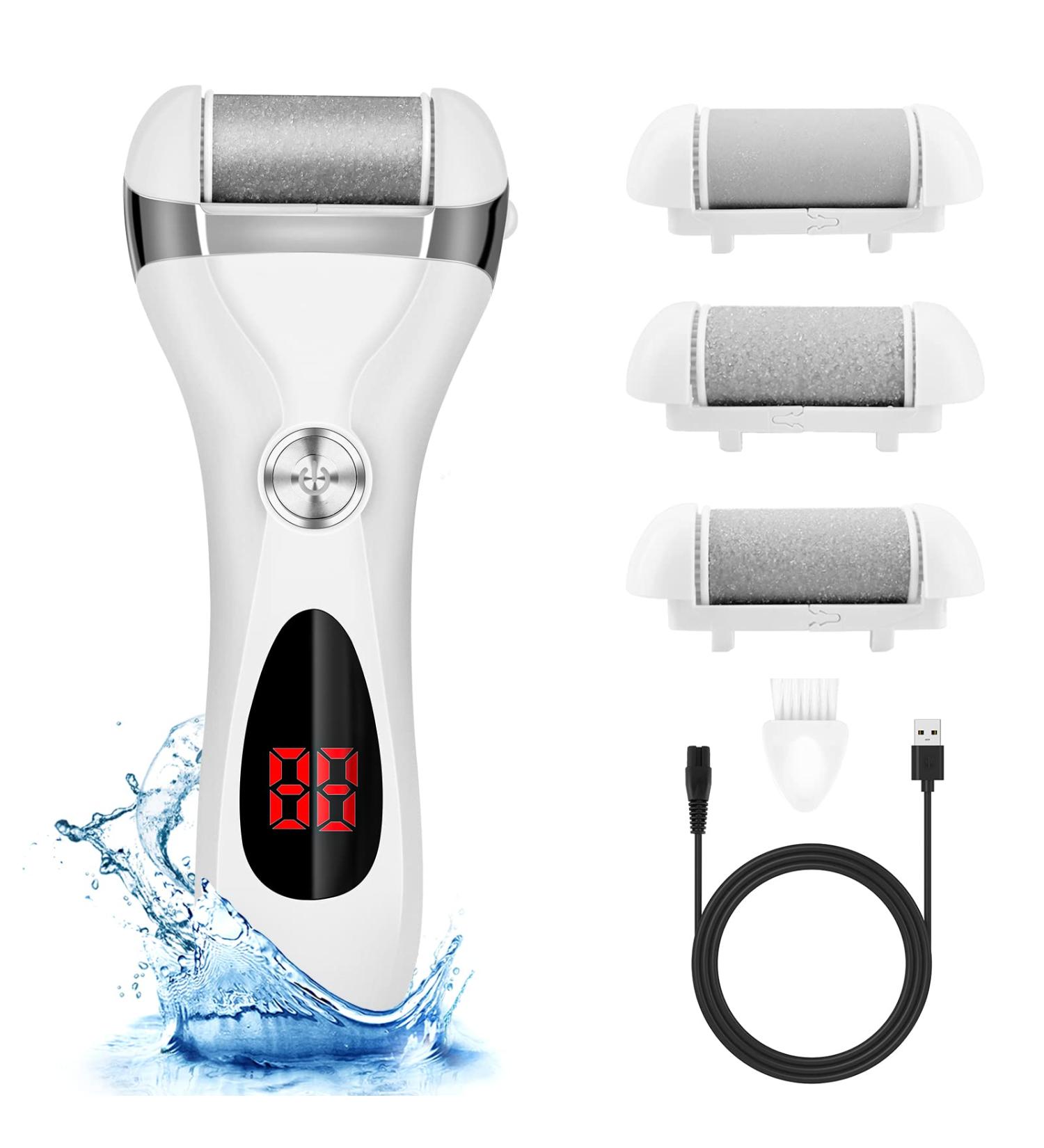 Elmchee Electric Foot Callus Remover Kit - Rechargeable, Waterproof, Professional Pedicure Tools for Dead, Cracked Skin - 3 Grinding Heads - Feet Care Solution in White (1 Count) - Buy Online on GoSupps.com