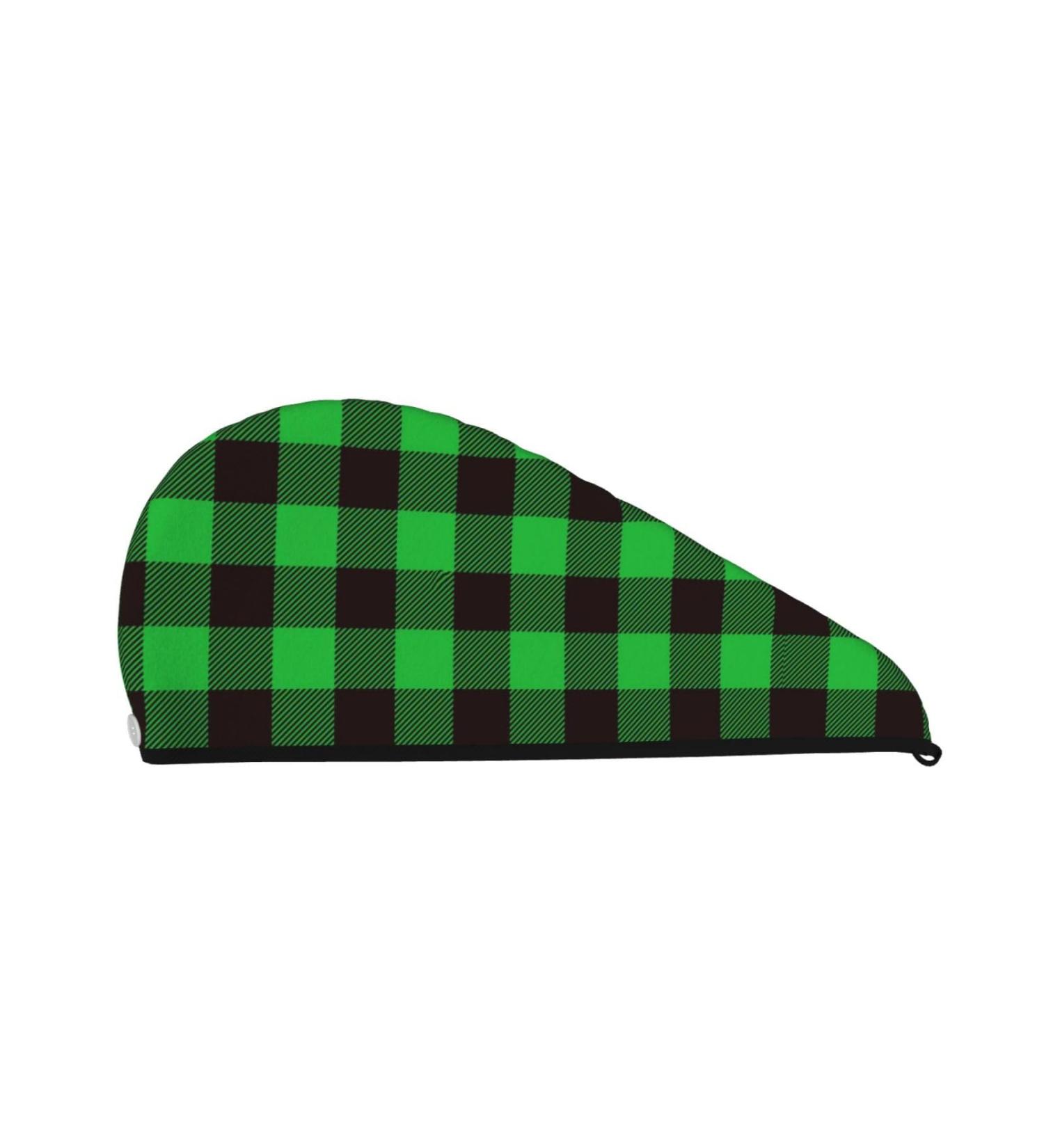 Buffalo Plaid Green Black Microfiber Hair Towel | Super Absorbent Coral Velvet Wrap for Long Curly & Thick Hair - Quick Dry Cap for Women - Buy Online on GoSupps.com