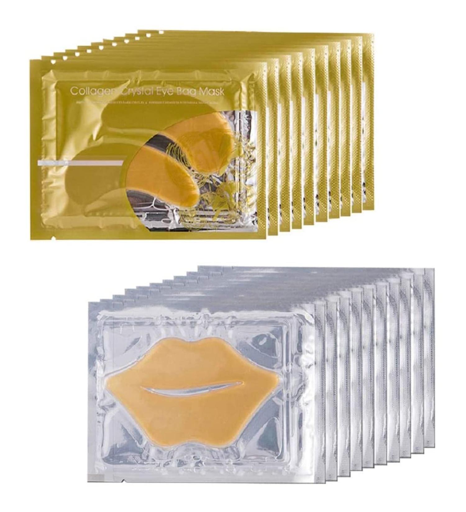 Punifengsi Set of 10 pairs of collagen eye masks and 10 gold collagen lip masks