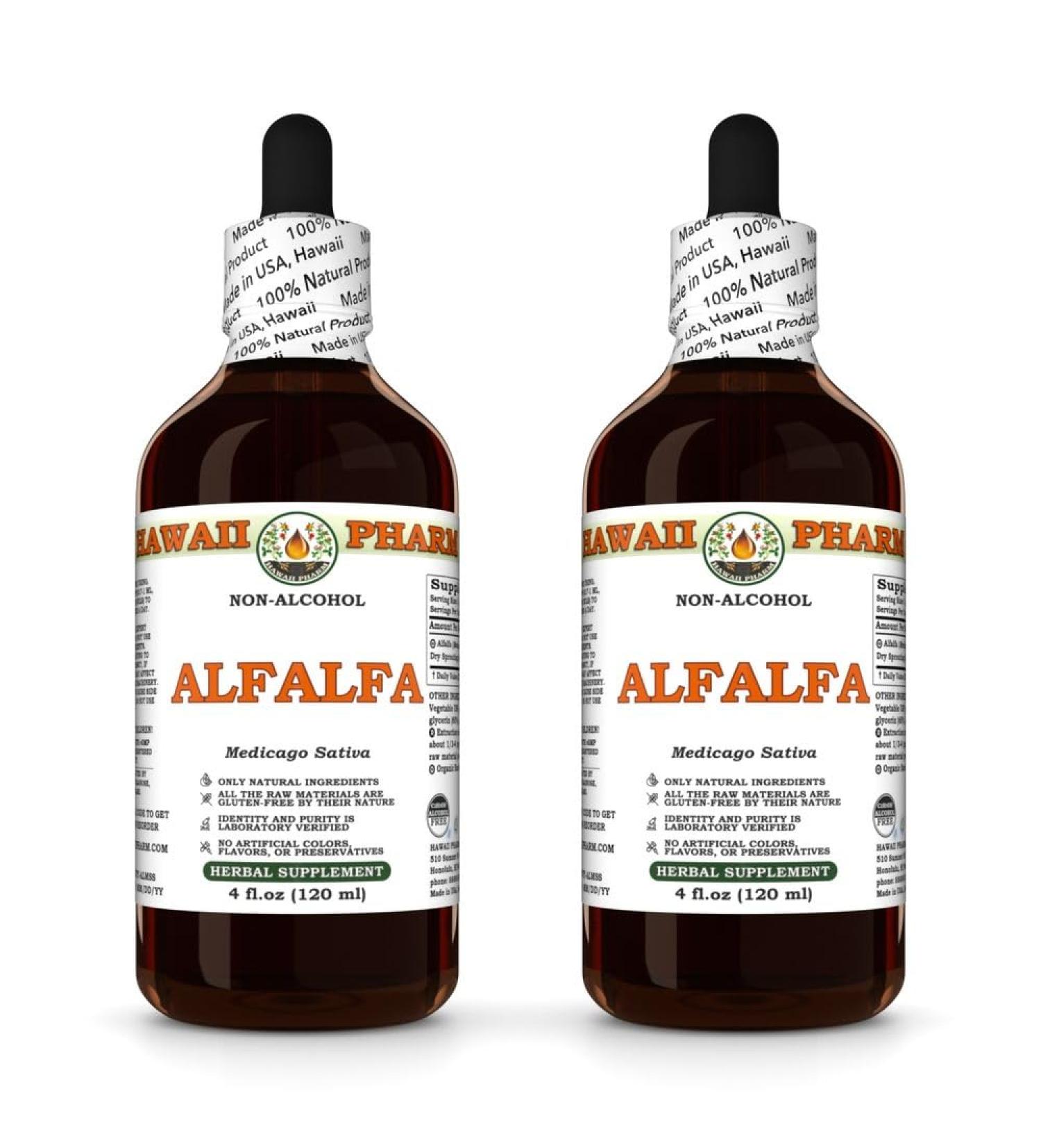 Hawaii Pharm Alfalfa Alcohol-Free Liquid Extract Alfalfa (Medicago Sativa) Sprouting Seed Glycerite Natural Herbal Supplement 2x4 oz 8 Fl Oz (Pack of 1) - Buy Online on GoSupps.com