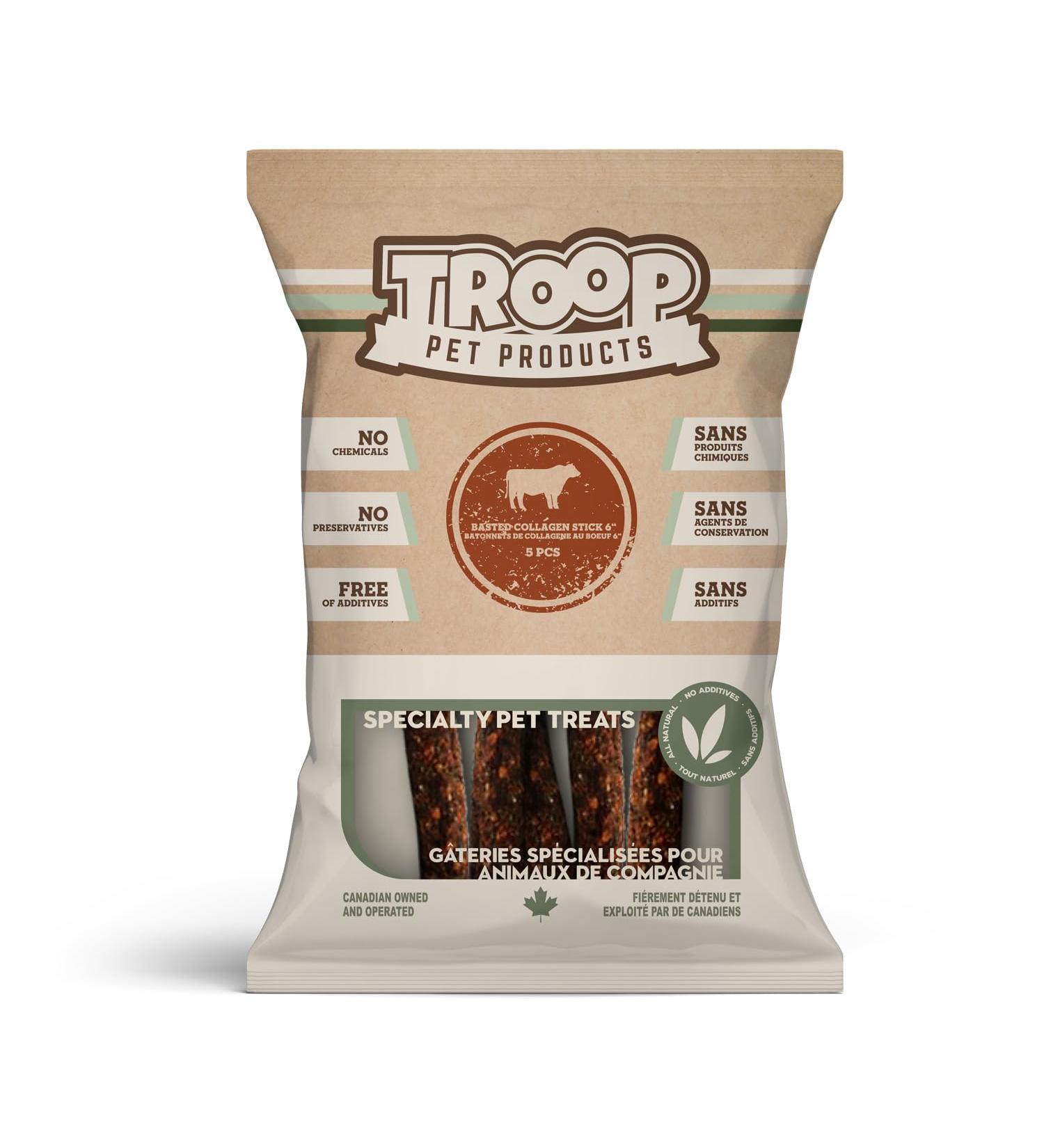 Troop Pet Products Beef Collagen Stick Basted 6" 5pc - Buy Online on GoSupps.com