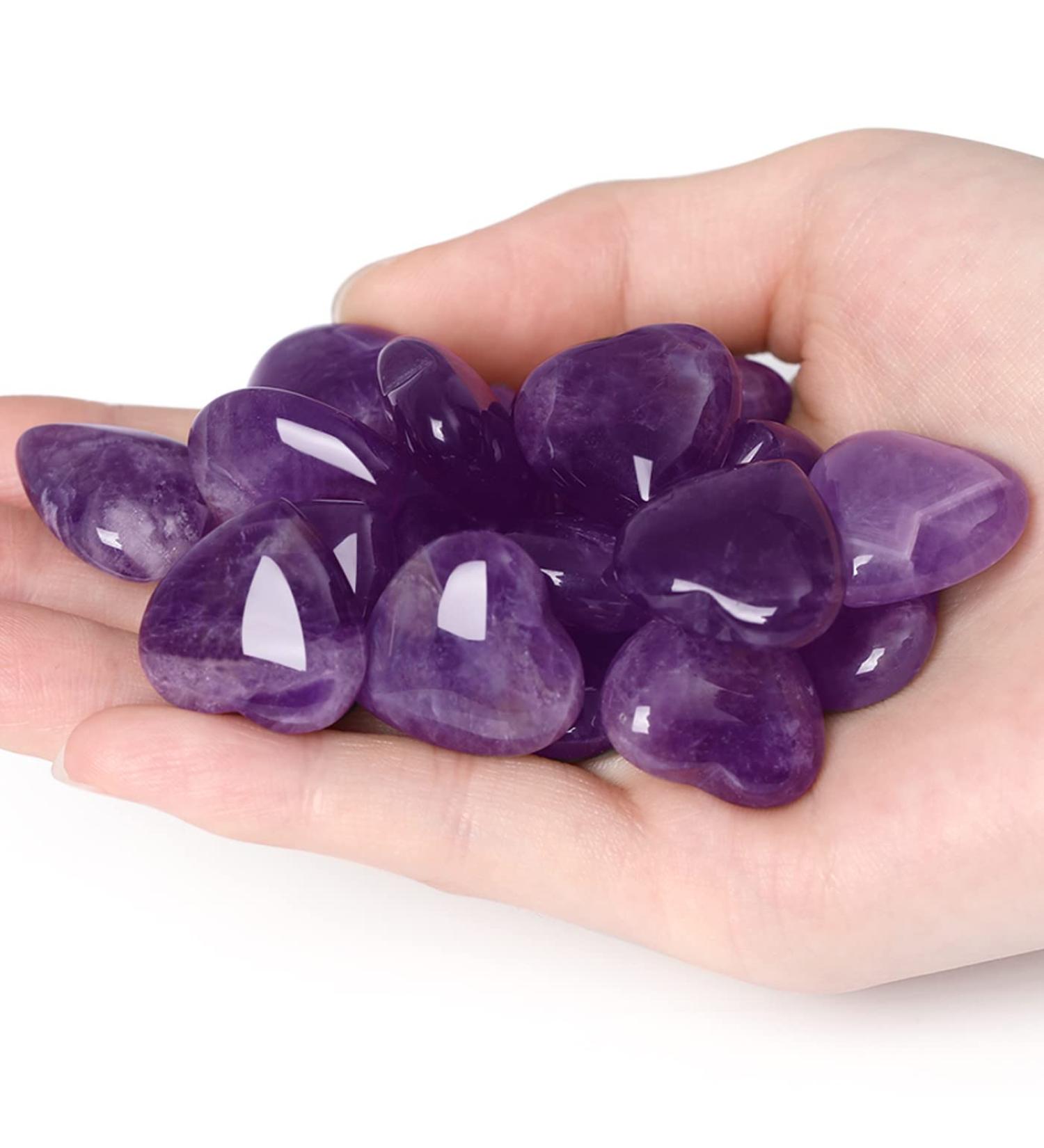 Xiannvxi 10PC Amethyst Heart Stones Set - Best Mom Gifts | Love & Healing Crystal Gemstones for Happiness - Buy Online on GoSupps.com