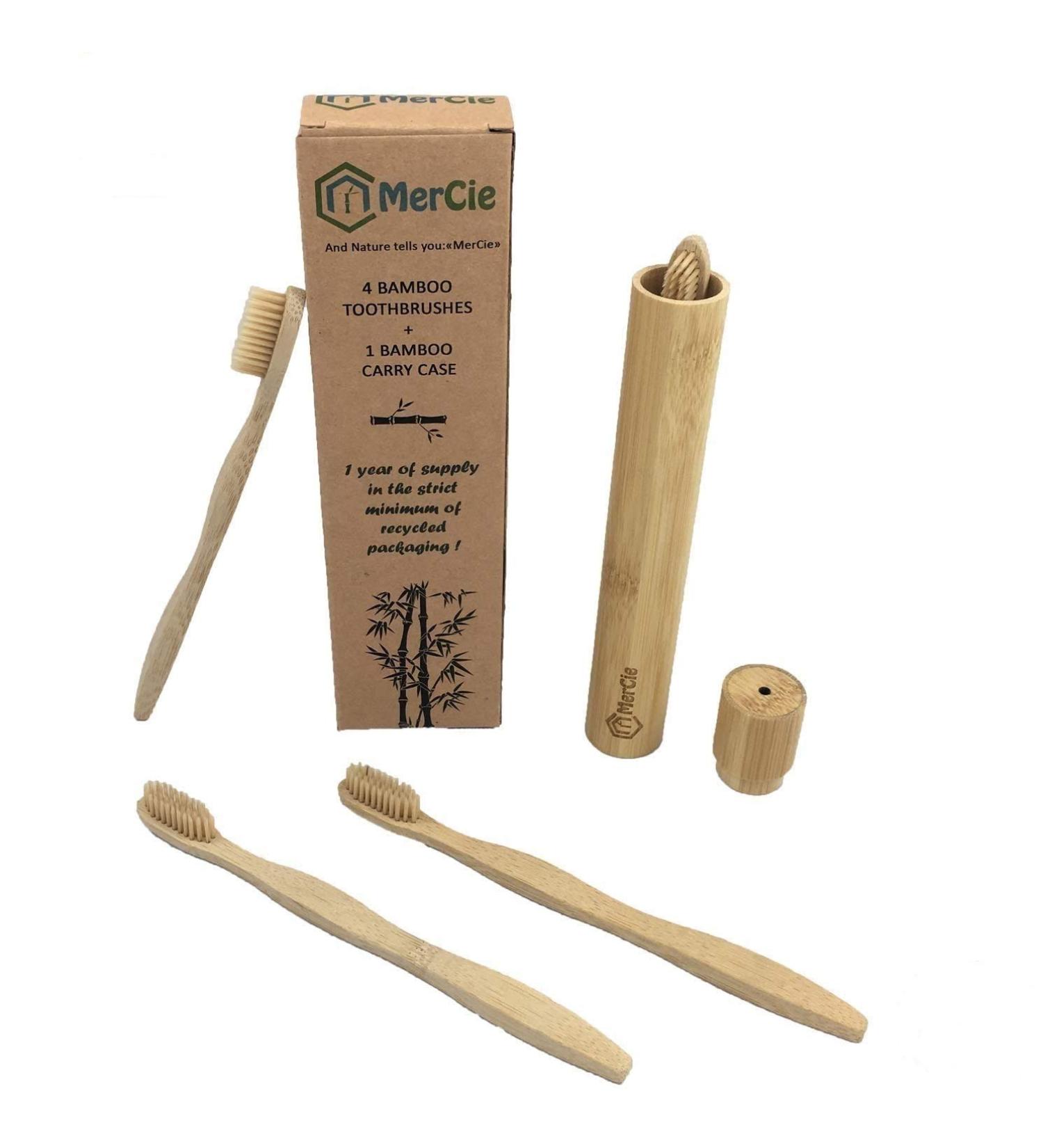 Eco-Friendly Bamboo Toothbrush Set | 4 Soft Bristle Brushes & Storage Box | 100% Biodegradable & Plastic-Free Packaging - Buy Online on GoSupps.com