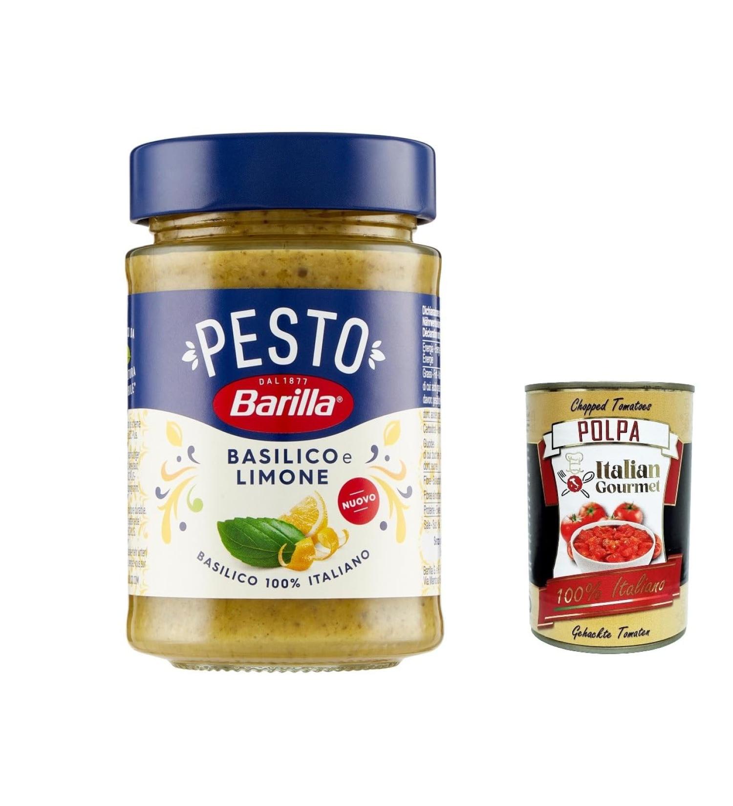  Italian Gourmet E.R. 3 x Barilla Basil and Lemon Pesto 190g | Gluten-free Italian pasta sauce with a hint of lime/lemon and basil pasta sauce green pesto + gourmet Italian polpa 40g - Buy Online on GoSupps.com