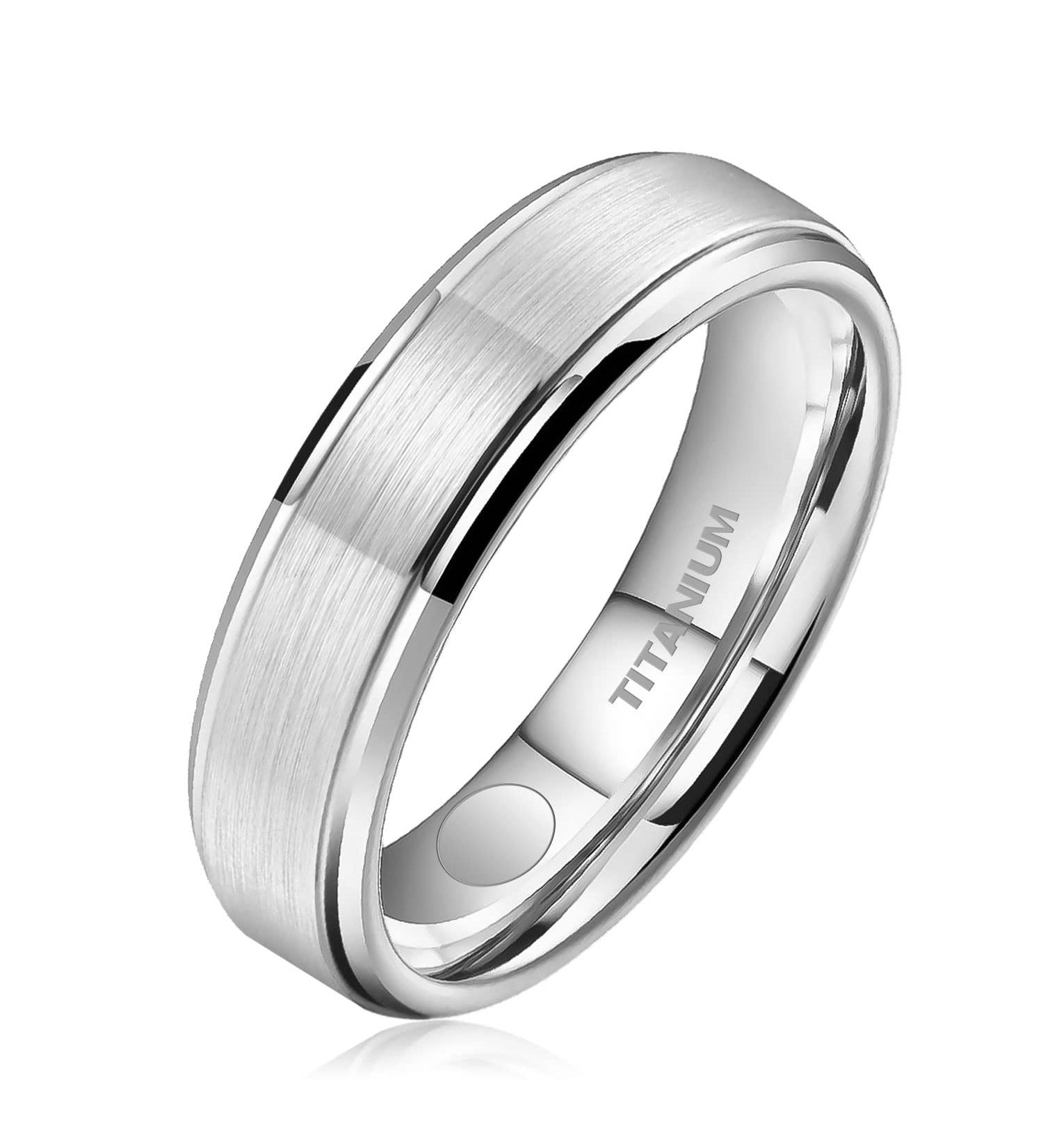 JEROOT Titanium Magnetic Rings for Men Women - Sleek Step Edge Design - Strong Magnets - Silver 5mm R 1/2 - 3500 Gauss - Jewelry Gift Box - Buy Online on GoSupps.com