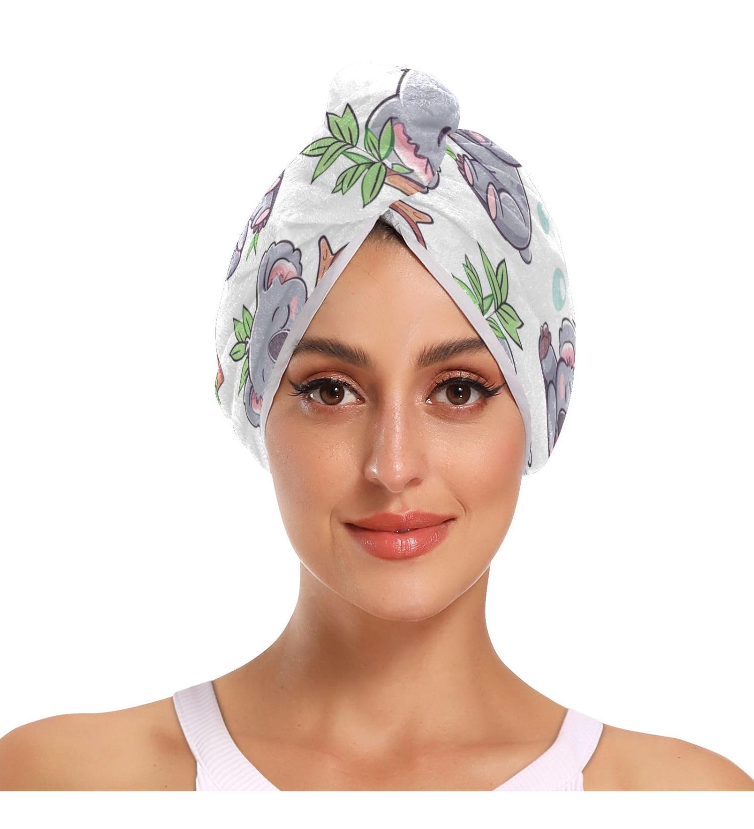 Super Absorbent Sleeping Koalas Hair Towel 2 Pack - Quick Dry Hair Turbans for Women & Girls - Buy Online on GoSupps.com