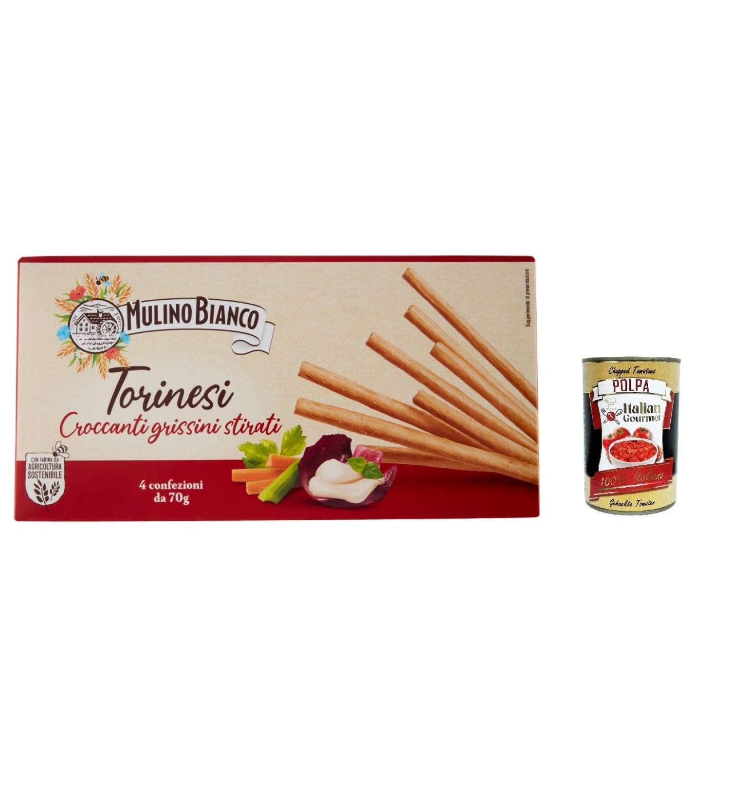 Mulino Bianco Torinesi Pack of 3 Crispy Breadsticks Stretched with Sustainable Flour 280 g + Polpa Italian Gourmet 400 g - Buy Online on GoSupps.com