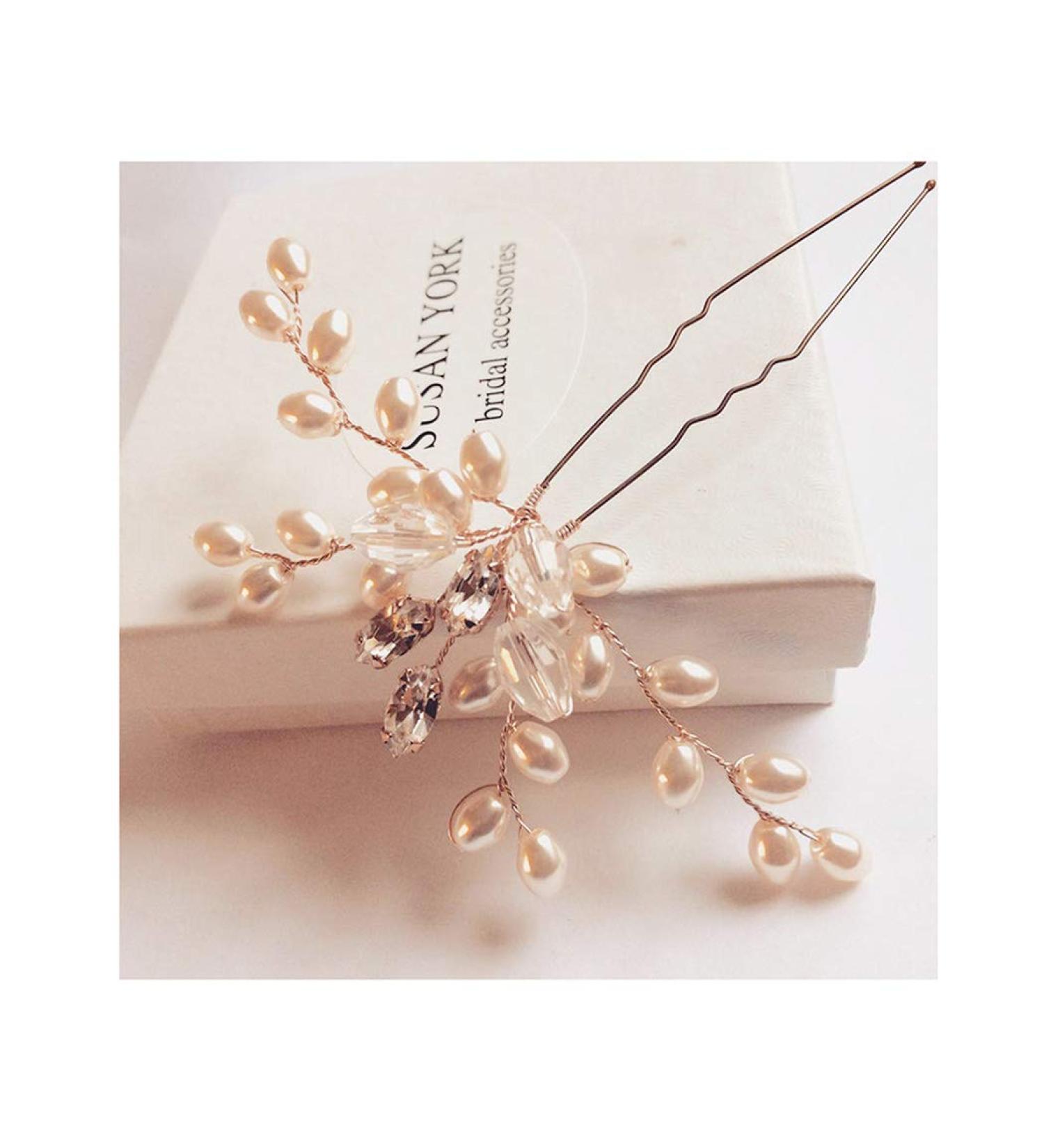 Fashband Bride Wedding Pearl Hair Pins - Rose Gold Bridal Hair Accessories for Women/Girls (2 PCS) - Buy Online on GoSupps.com