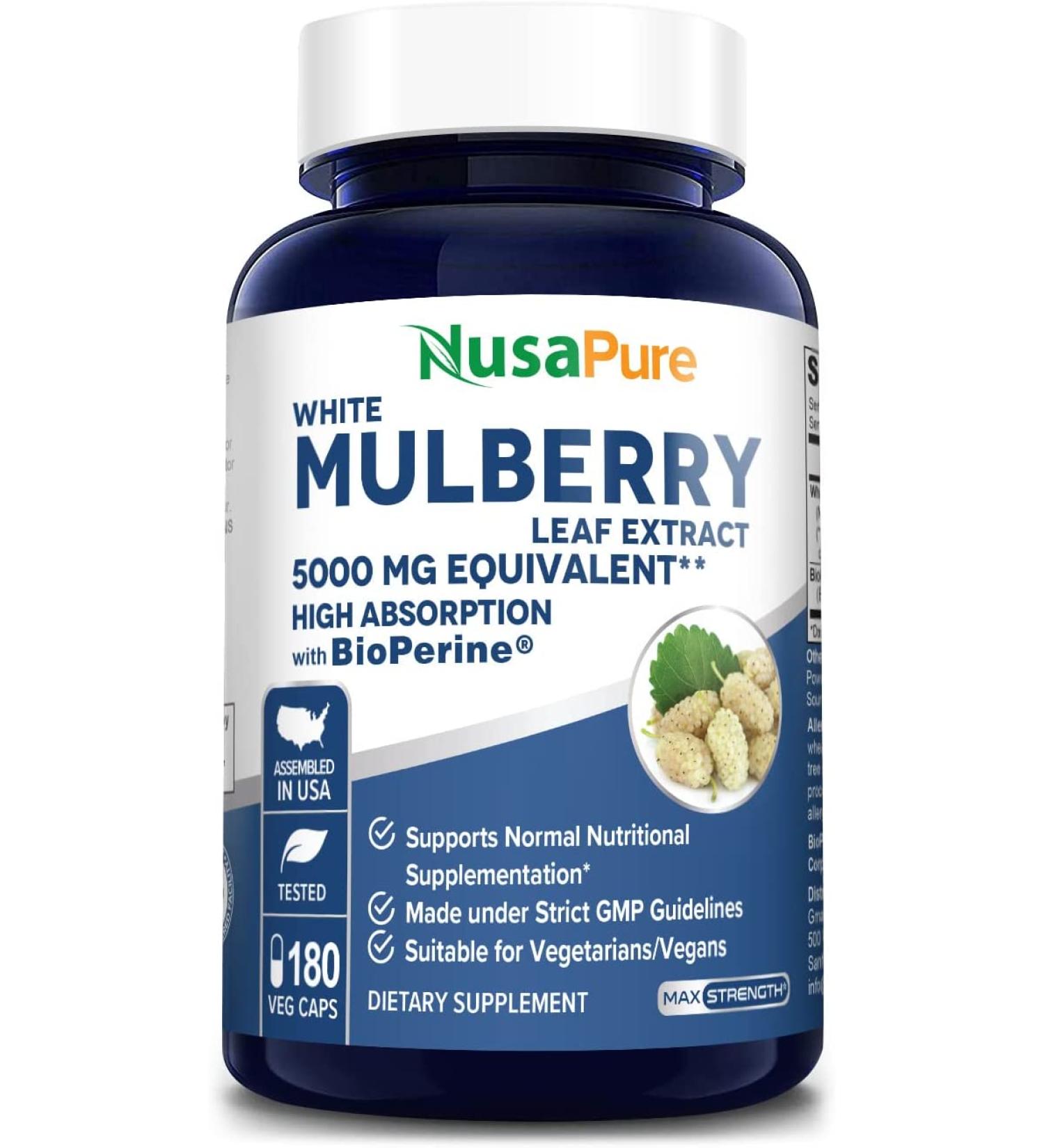 White Mulberry Leaf Extract 5000mg 180 Veggie Caps - Vegetarian, Non-GMO, Gluten-Free - Buy Online on GoSupps.com