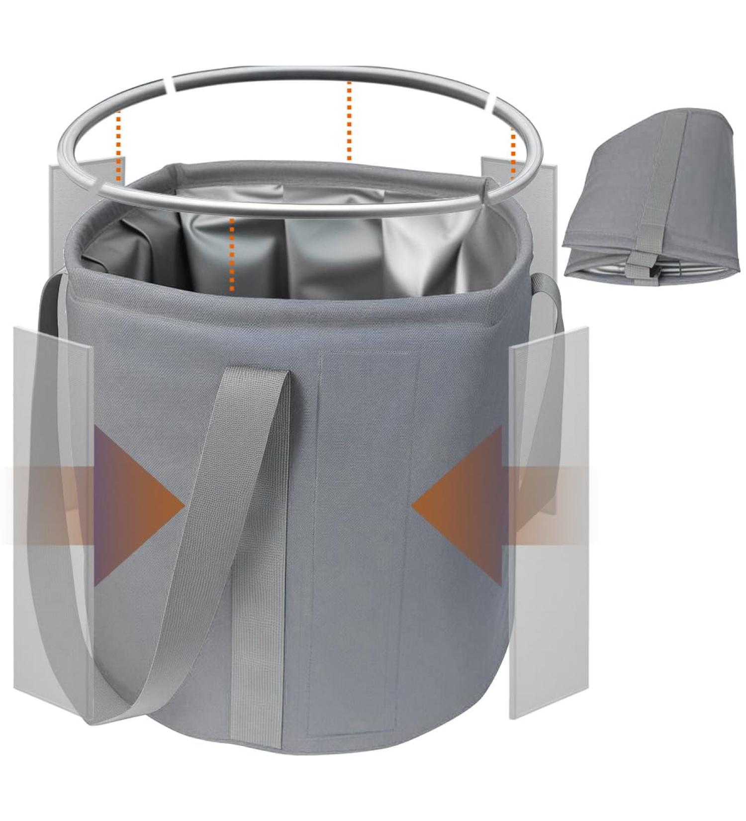 Foldable Bucket 36L Waterproof Oxford Cloth Collapsible Bucket with Plastic Supports on The Rim and Sides - Grey - Buy Online on GoSupps.com