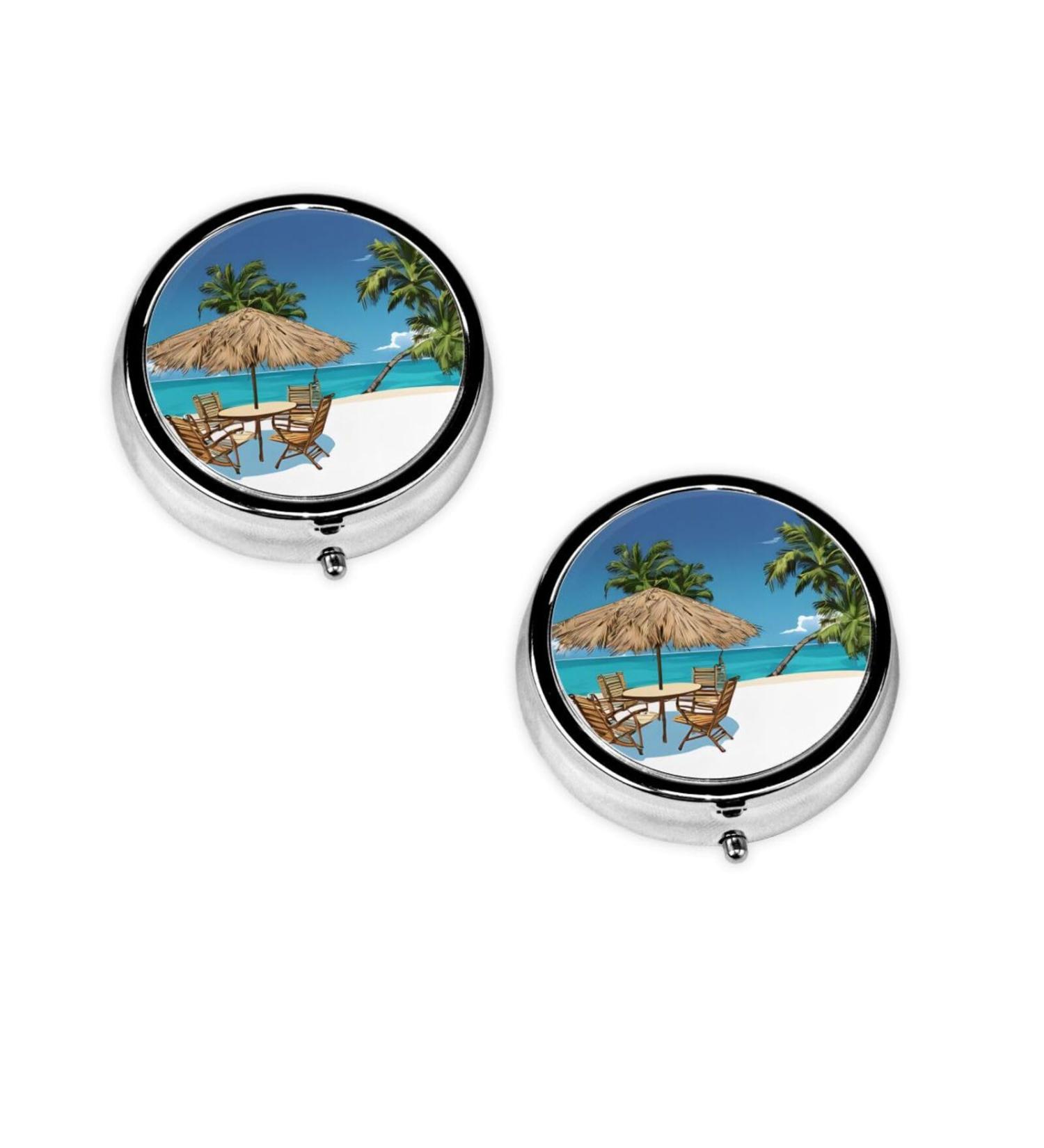 Jamaica Beach Mini Round Pill Box | 3 Compartment Travel Organizer | Portable Pill Case for Pocket & Office Use - Buy Online on GoSupps.com