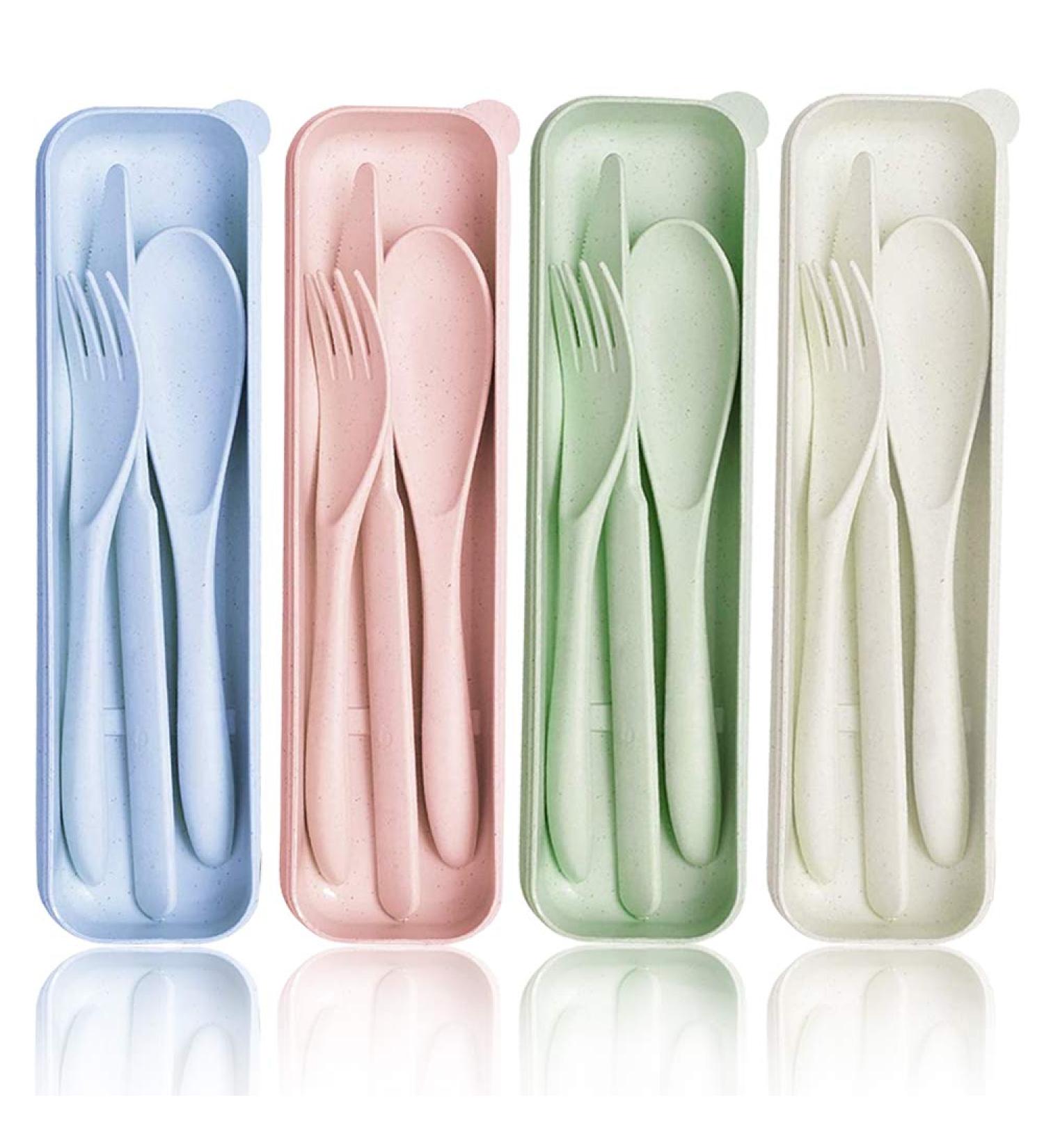 Wheat Straw Cutlery Set with Case - Portable Eco-Friendly Tableware for Travel, Picnic, Camping - BPA Free - 4 Colors - Buy Online on GoSupps.com