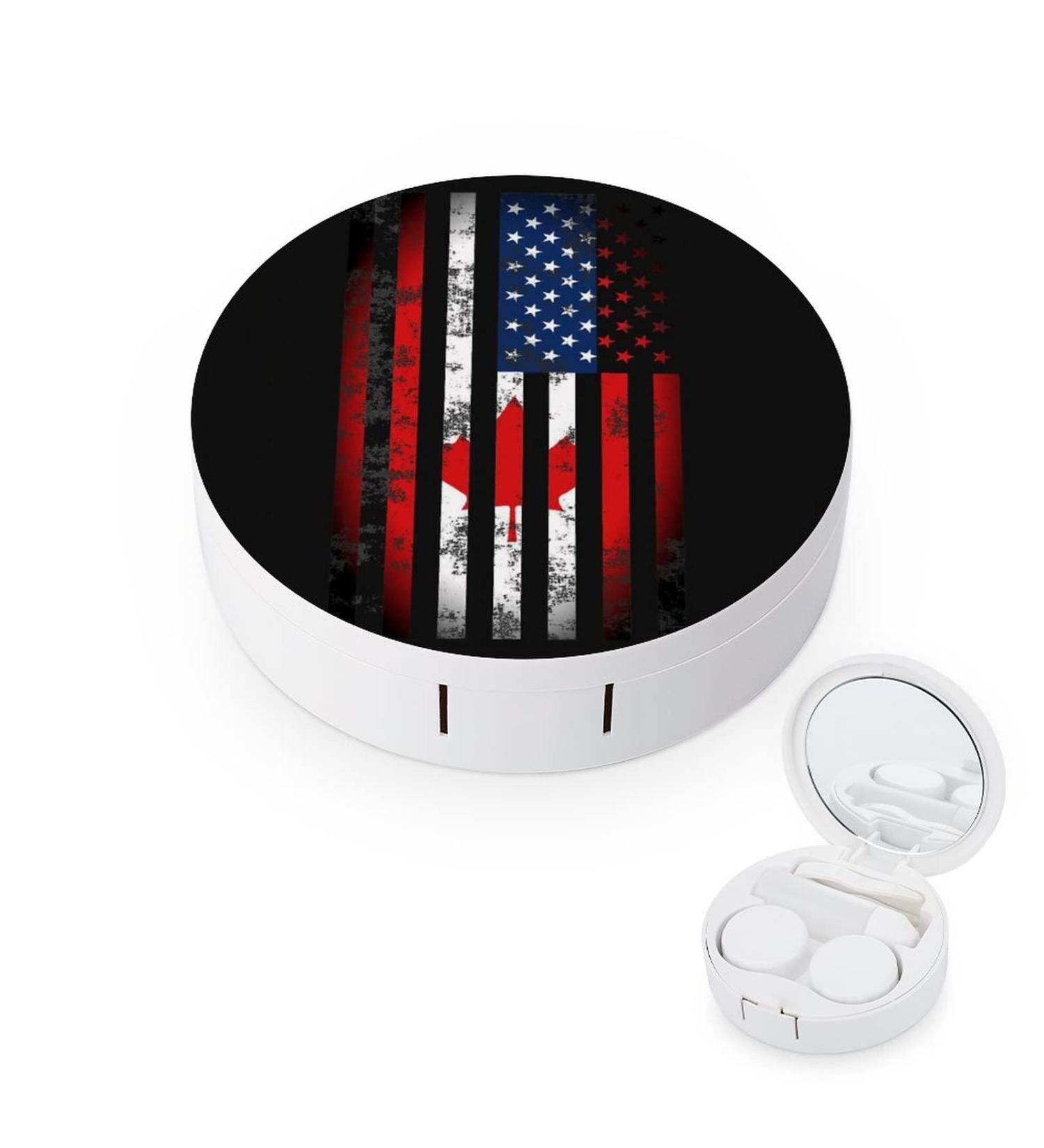American Canadian Flag Round Case For Contact Lens Kit Storage Box with Mirror Printed - Buy Online on GoSupps.com