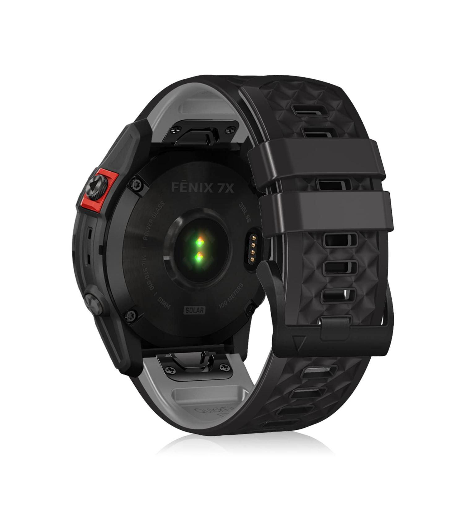 Buy Lanqii 26mm Quickfit Silicone Bracelet - Compatible with Garmin Fenix 7X Pro 6X 5X & Descent MK2 - Durable Black & Gray Sport Band - Buy Online on GoSupps.com