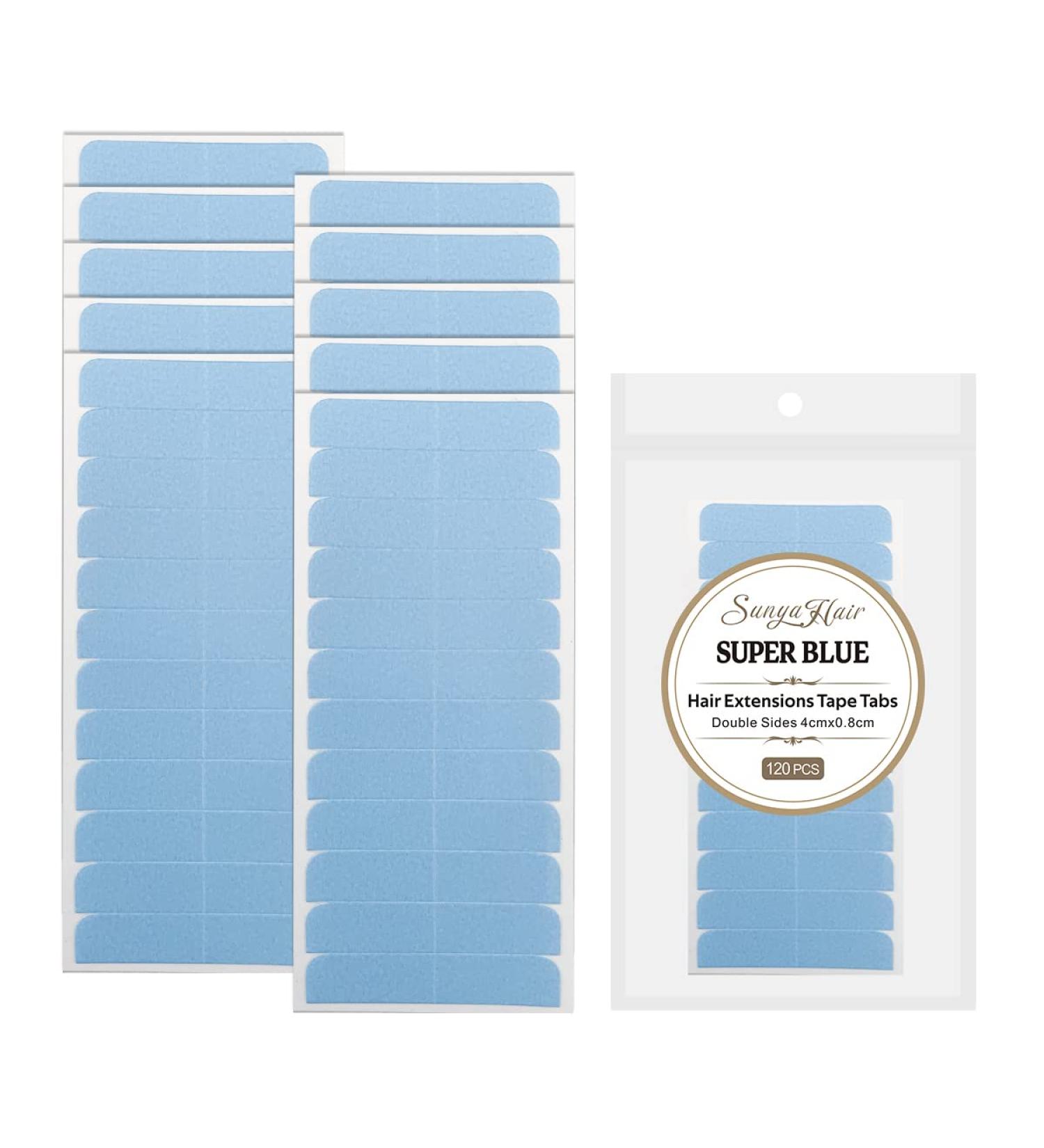 120 Pieces Double Sided Hair Extension Tape Tabs | Adhesive Replacement for Wigs & Hair Extensions - 4cmx0.8cm (Blue - Buy Online on GoSupps.com