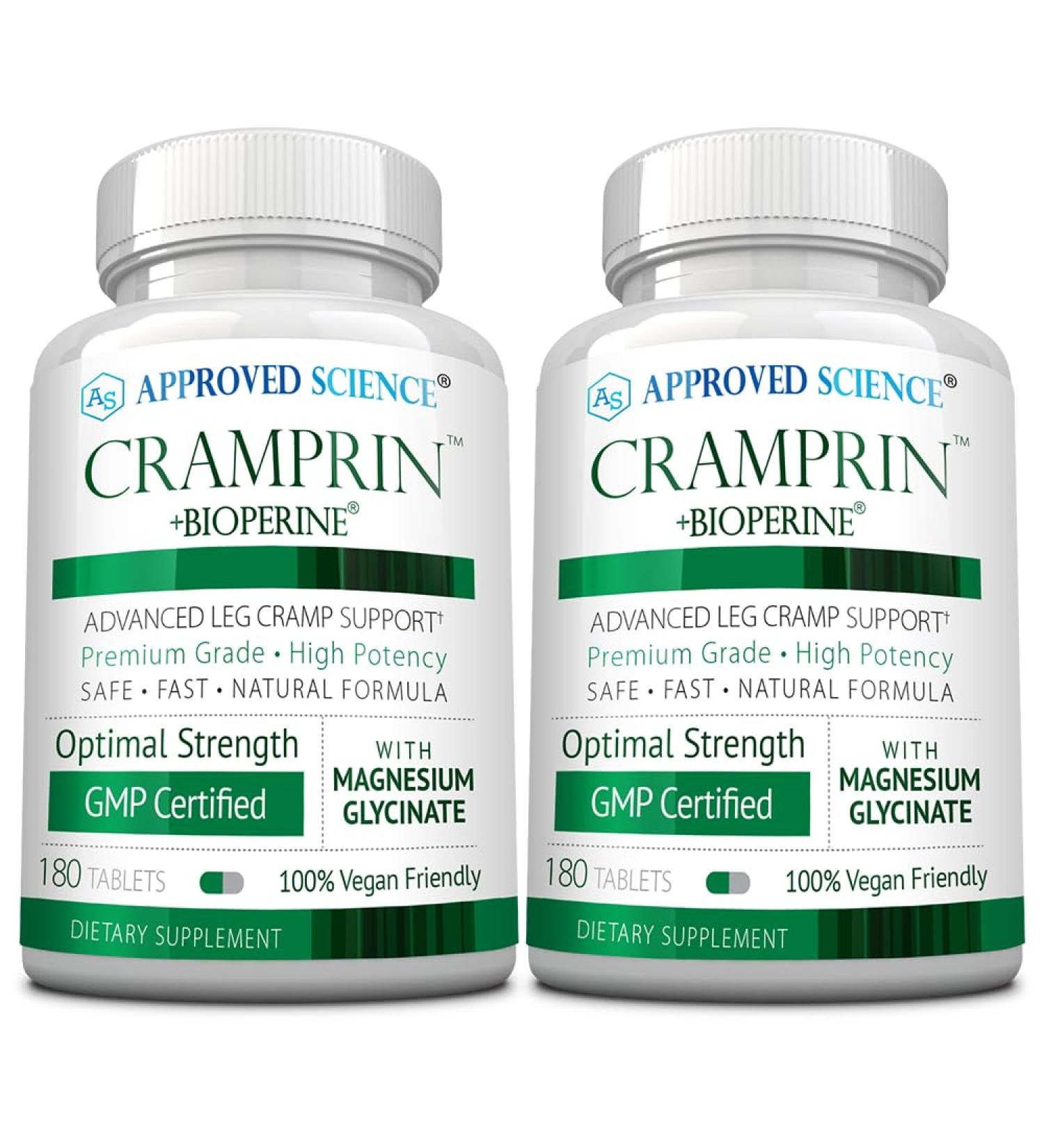 Approved Science Cramprin - High Absorption Magnesium, Vitamin B Complex, BioPerine - Muscle Cramps - 6 Month Supply - 2 Bottles - Vegan 180 Count (Pack of 2) - Buy Online on GoSupps.com
