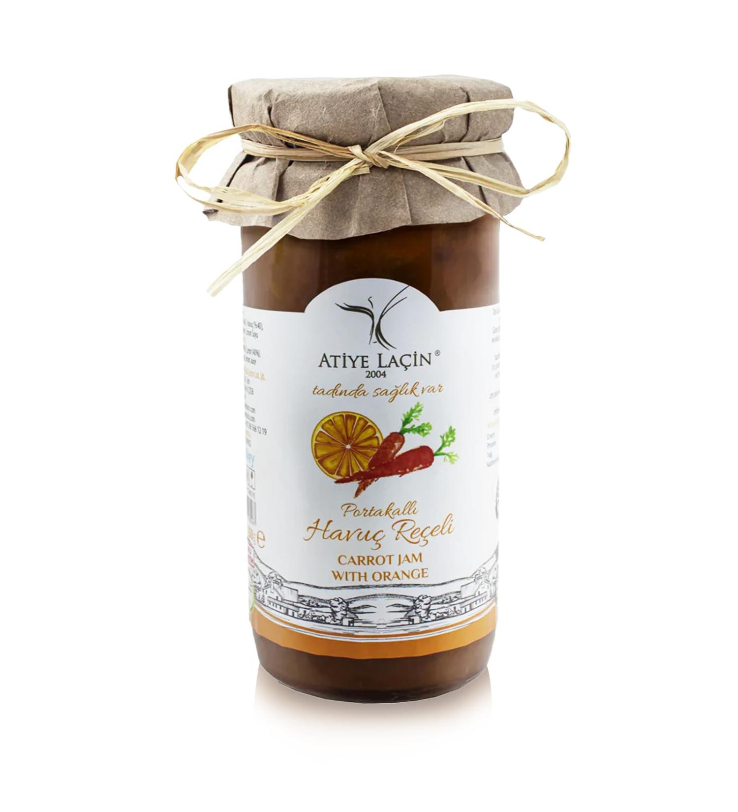ATIYE LACIN Carrot Jam with Orange (Portakalli Havuc Receli) | Made by 100% Natural Hand-picked Carrot & Orange | Preservative Colorant Thickener Additive Free | No Refined Sugar | 100% Vegan | 250g - Buy Online on GoSupps.com