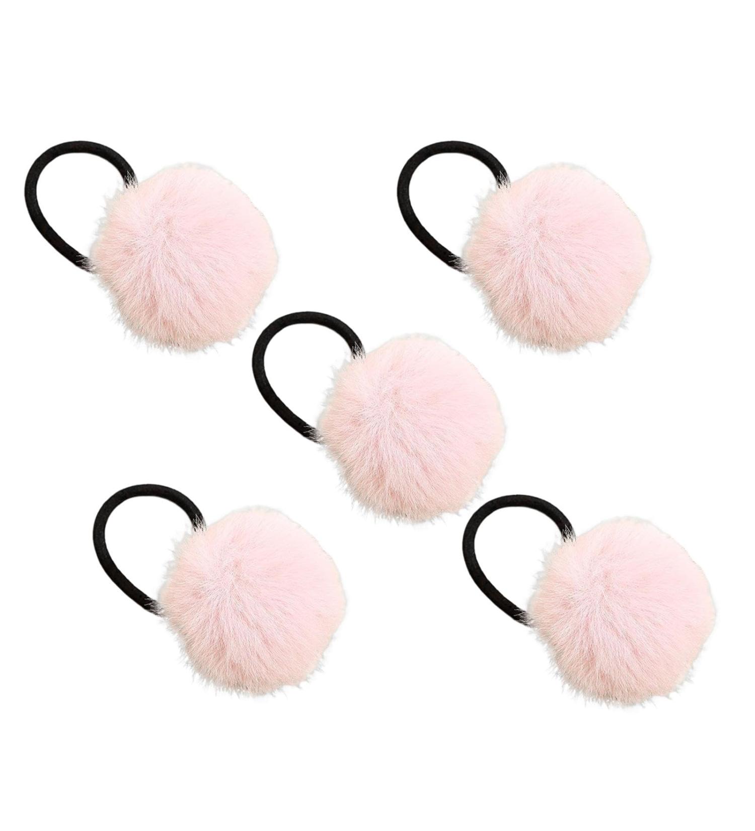 Furry Ball Ponytail Holders | Chic Furry Ball Hair Ties - Fashion Hair Rope Furry Ball Hair Ties for Daughter Sister Friends Wife Family light pink - Buy Online on GoSupps.com