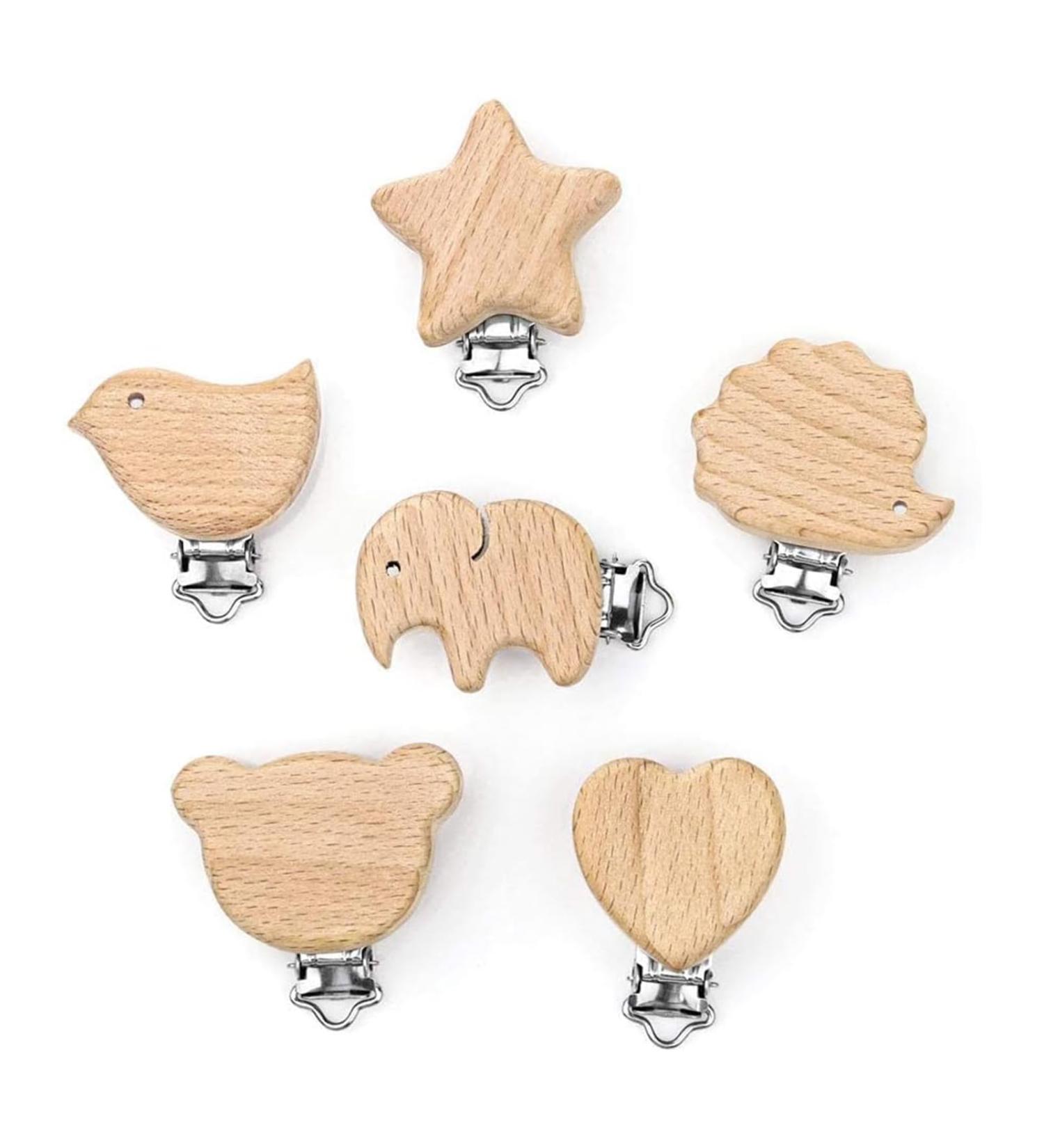 Premium Wood Pacifier Clips Set - 6 Pieces | Durable & Safe Baby Pacifier Clips - Buy Online on GoSupps.com