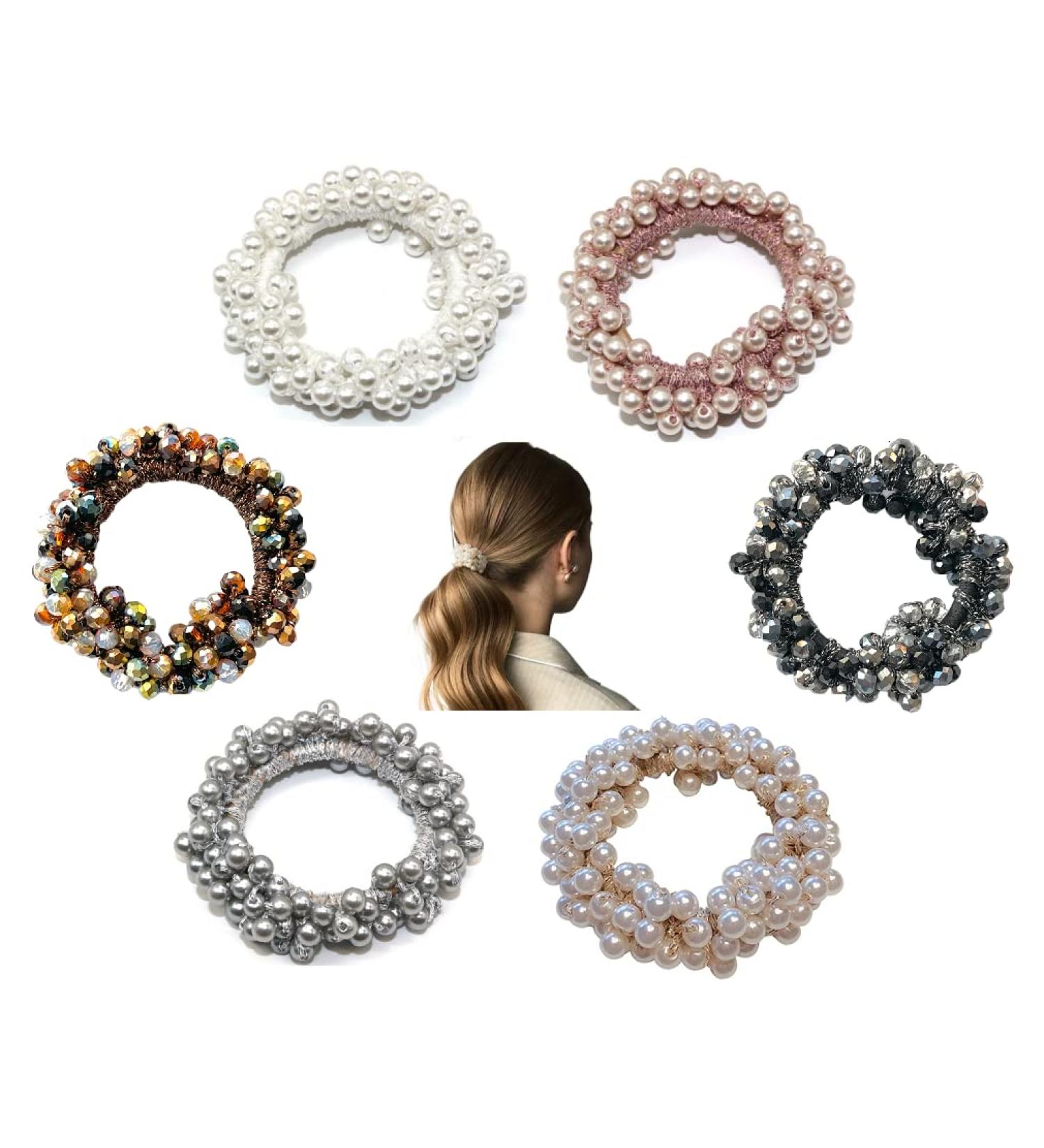 6 PCS Crystal Pearl Hair Ties - Beaded Bracelet Hair Bands for Women & Girls - Buy Online on GoSupps.com