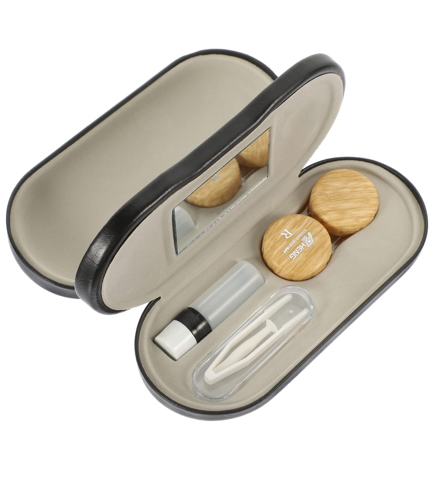 Buy Buguuyo Double Usage Glasses Case - Leather & Wood Grain Travel Bag for Glasses & Contact Lenses | 15.8x7.4cm - Buy Online on GoSupps.com
