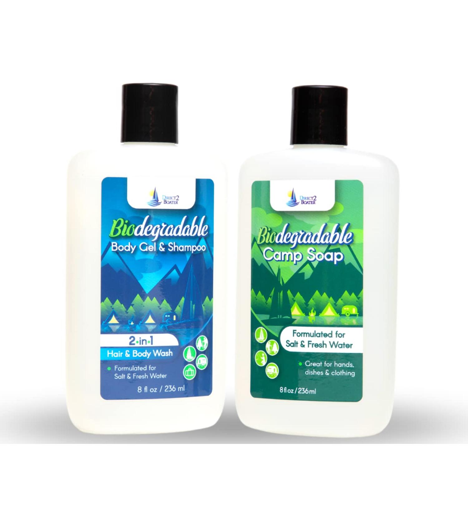 Organic Biodegradable Shampoo & Body Wash Bundle - 8 oz Bottles for Fresh & Salt Water - No Dyes or Fragrances - Travel Size - Buy Online on GoSupps.com