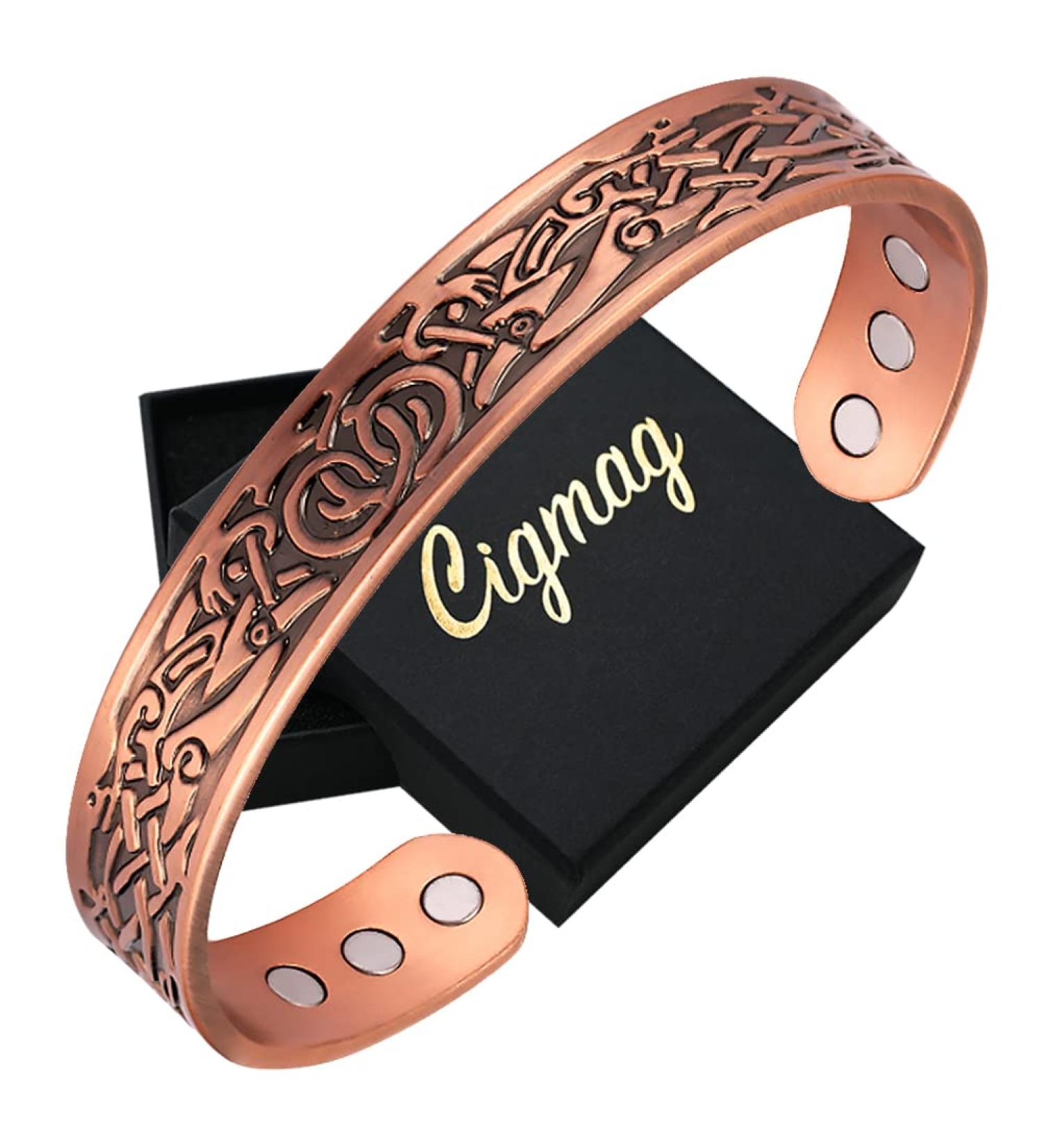 Copper Magnetic Bracelet for Men | Ultra Strength 99% Pure Copper | Adjustable Cuff Bangle | Gift Box | Father's Day & Birthday | Viking Pattern - Buy Online on GoSupps.com